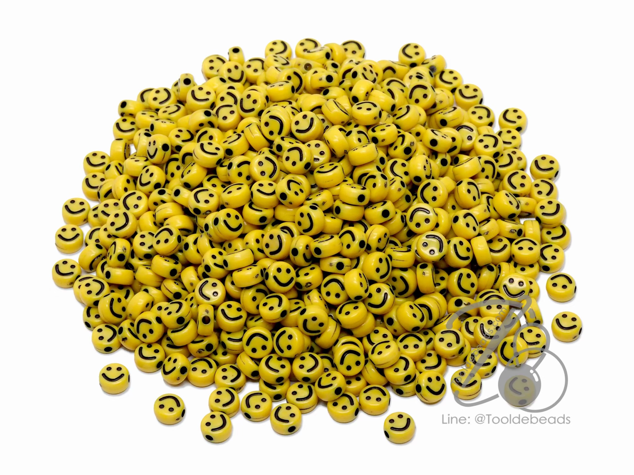 ลูกปัดอะคริลิค 6มม. ลายหน้ายิ้ม สีเหลือง (100 กรัม) SKU-12792