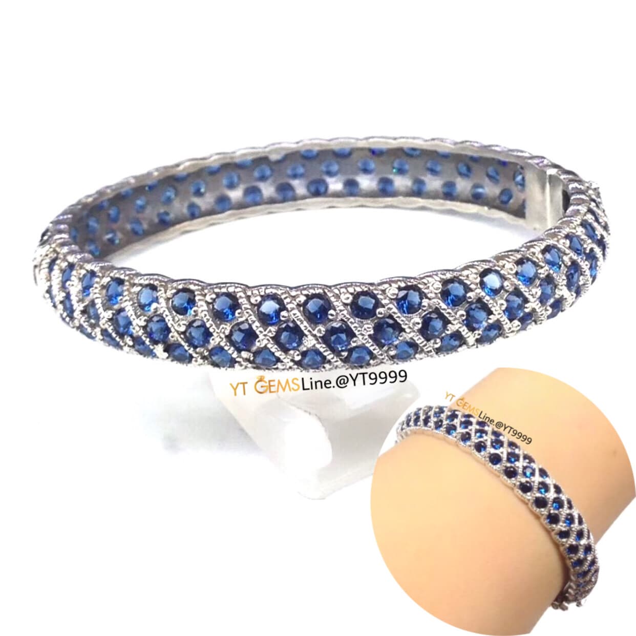 กำไลไพลิน กำไลเงินแท้ พลอยไพลิน (CZ) YTG-11003 YTGEMS