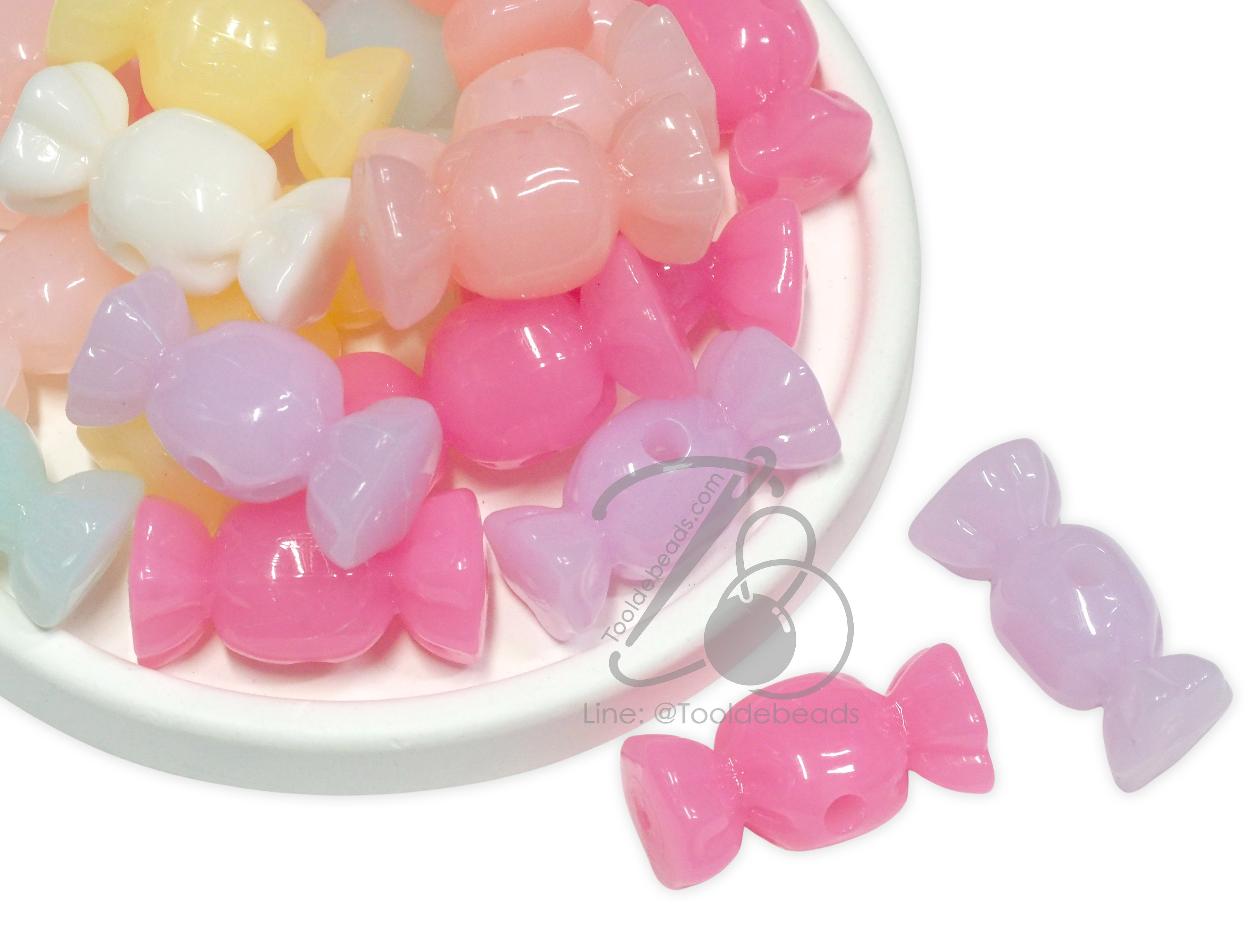 ลูกปัดอะคริลิค 30มม. ลายลูกอม คละสีเยลลี่หวาน (80 กรัม) SKU-16537