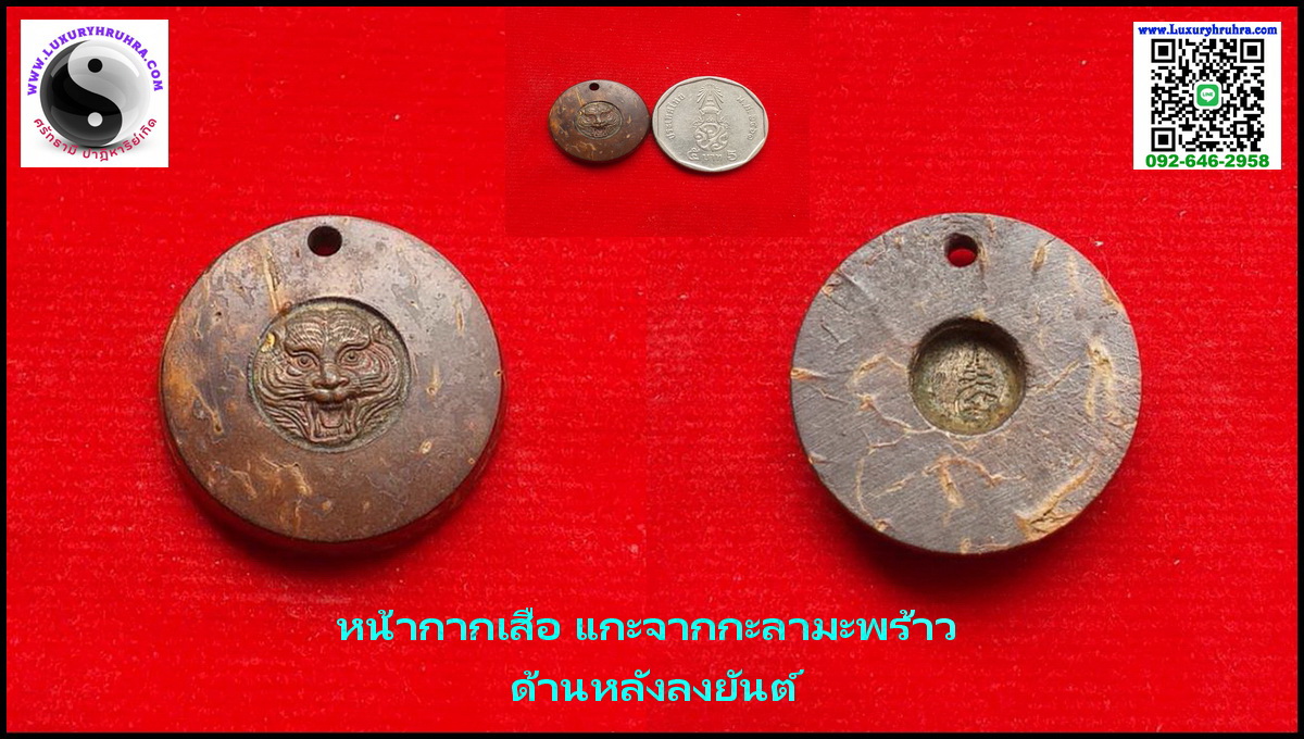 กะลาแกะรูปเสือด้านหลังลงยันต์