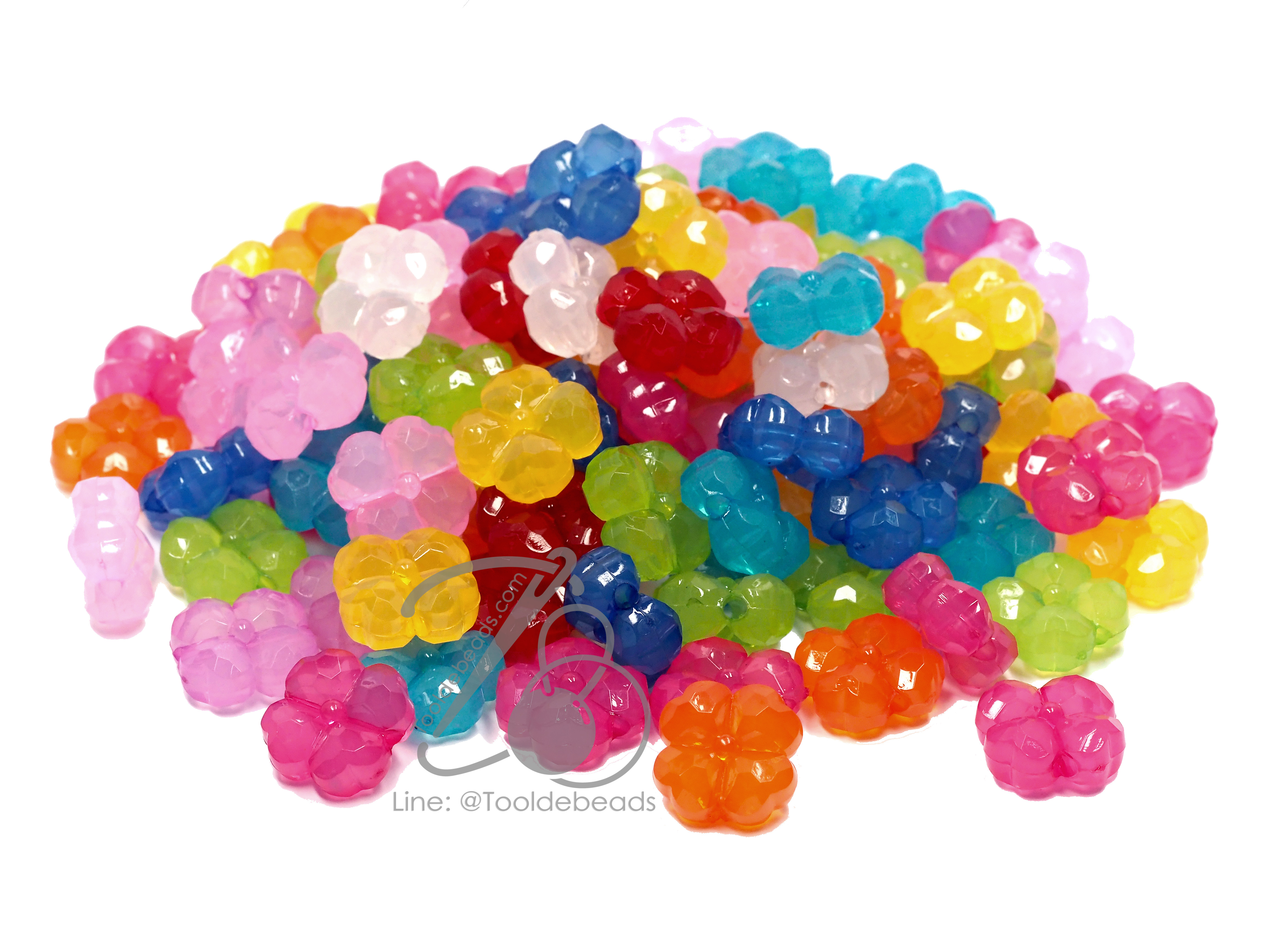ลูกปัดอะคริลิค 15มม. ลายดอกไม้หัวใจ คละสีขุ่นหวาน (500 กรัม) SKU-10211