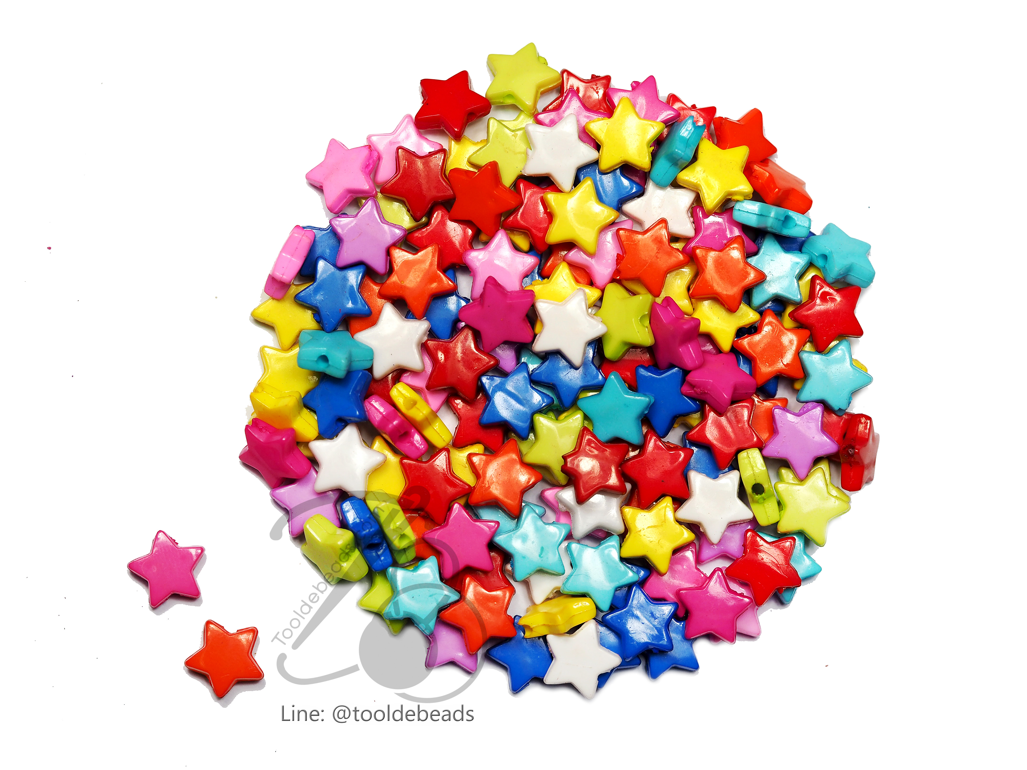 ลูกปัดอะคริลิค 8มม. ลายดาว คละสีสด (80 กรัม) SKU-05128