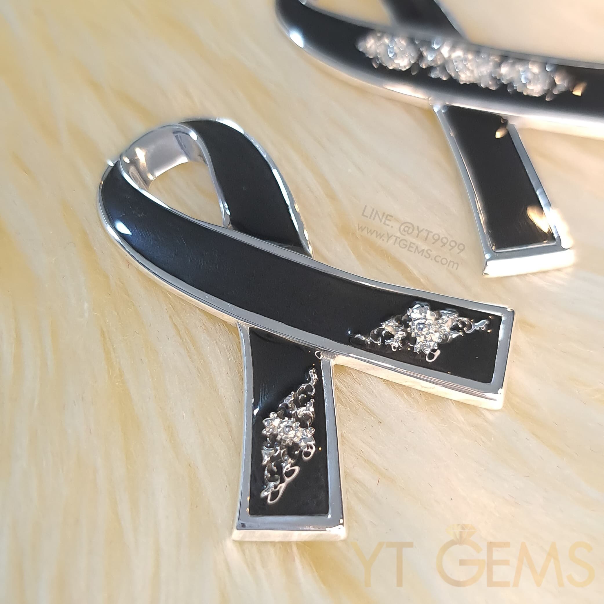 เข็มกลัดไว้อาลัย (ลายไทย) โบว์ไว้อาลัย เงินแท้ YTG-11994 YTGEMS whole