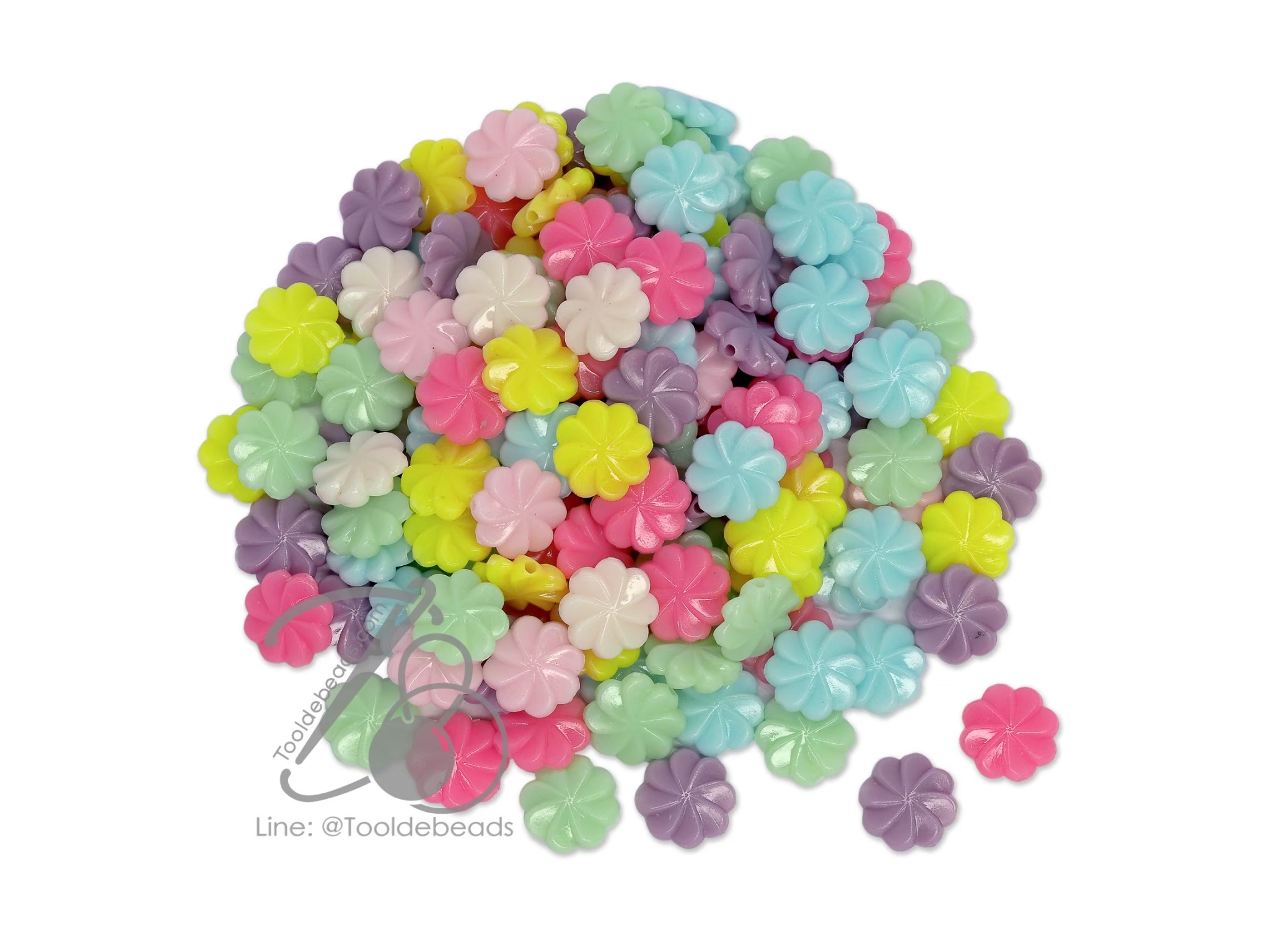 ลูกปัดอะคริลิค 12มม. ลายดอกไม้พัด คละสีหวาน (100 กรัม) SKU-12210
