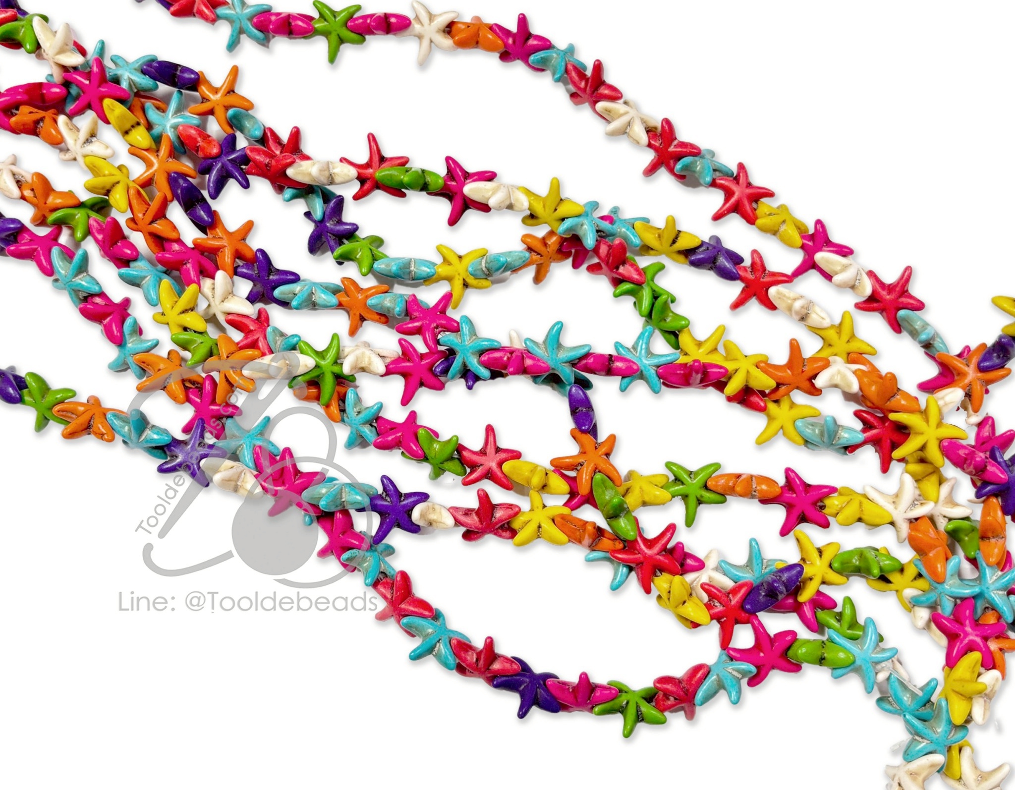 ลูกปัดหินสี 15*14มม. ลายปลาดาว คละสี (1 เส้น) SKU-18092
