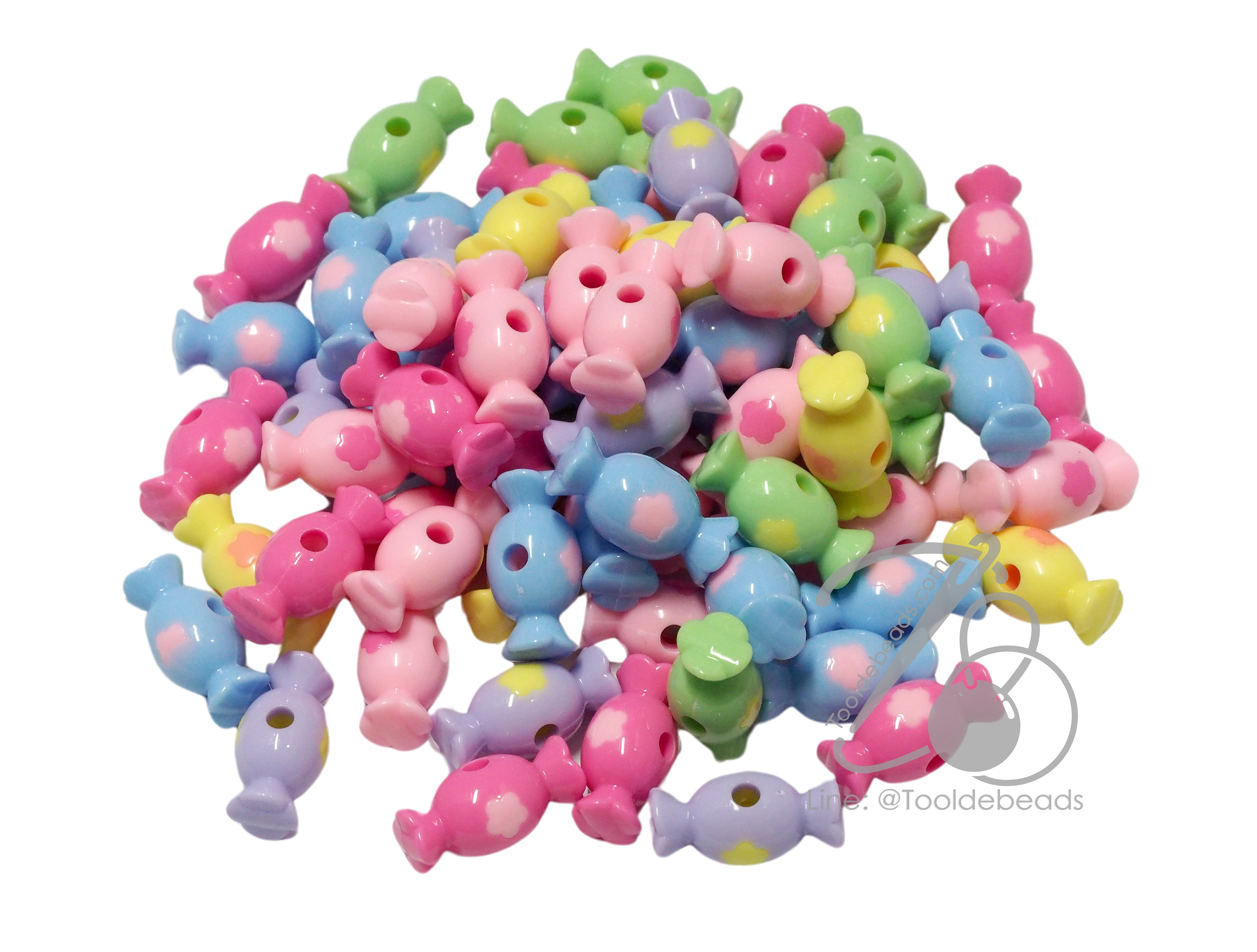 ลูกปัดอะคริลิค ทรงนูน 10*20มม. ลายลูกอมท็อฟฟี่ สีหวาน (10 กรัม) SKU-14427