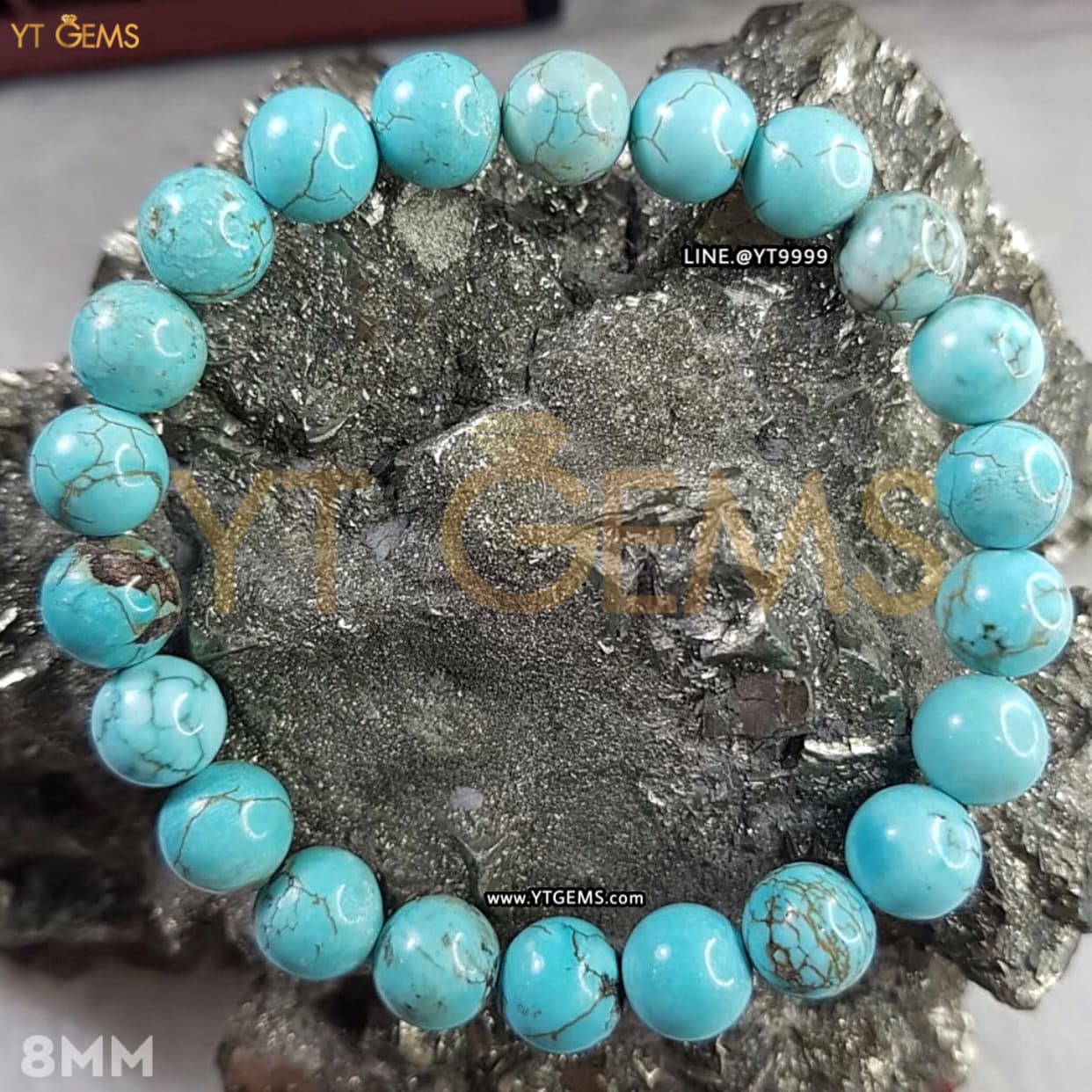 สร้อยข้อมือหินเทอร์ควอยส์แท้ ขนาดหิน 8 มม. YTG-11498 YTGEMS