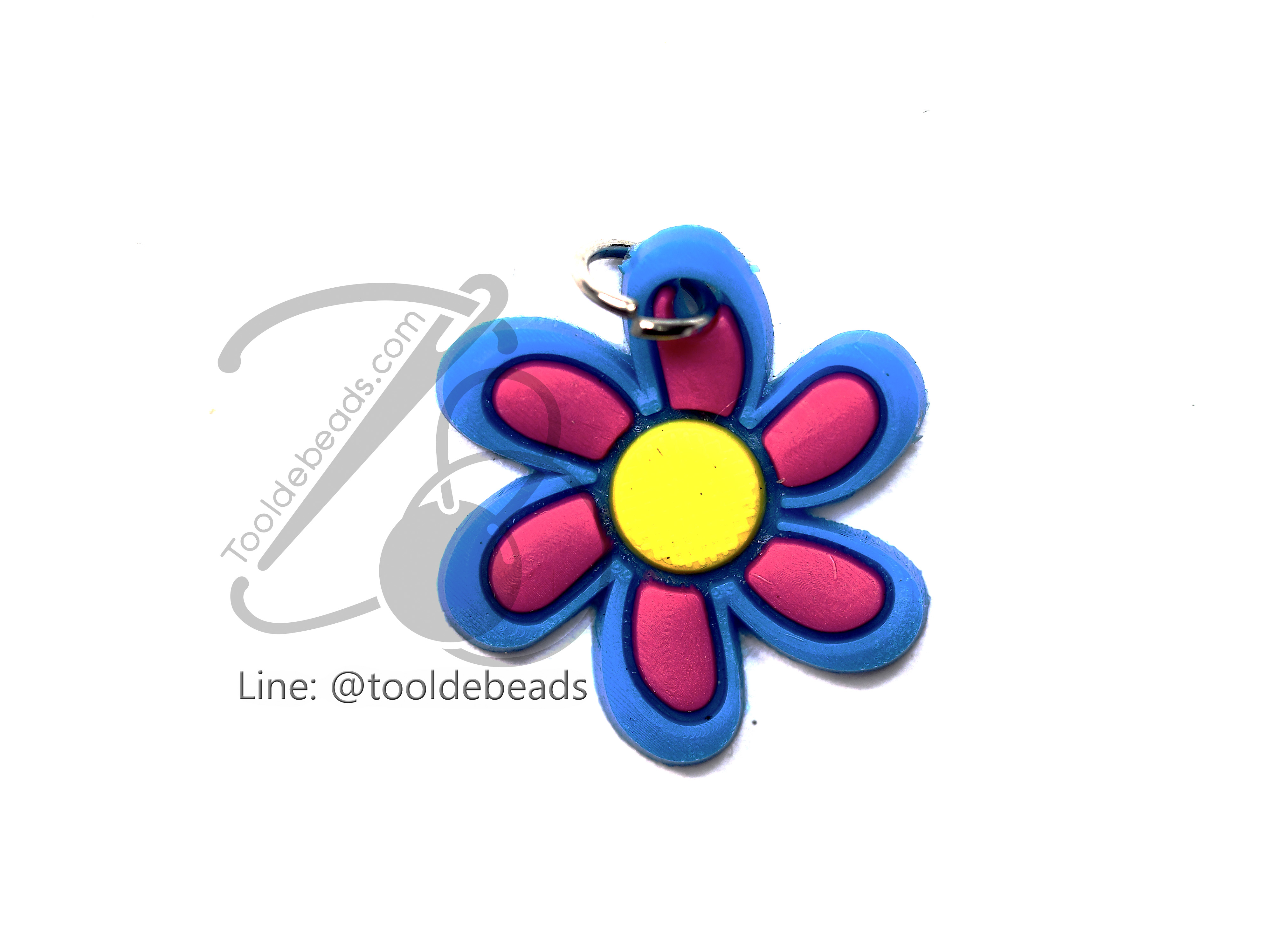 จี้ยาง ลายดอกไม้ สีม่วง-ฟ้า (1 ชิ้น) SKU-09428