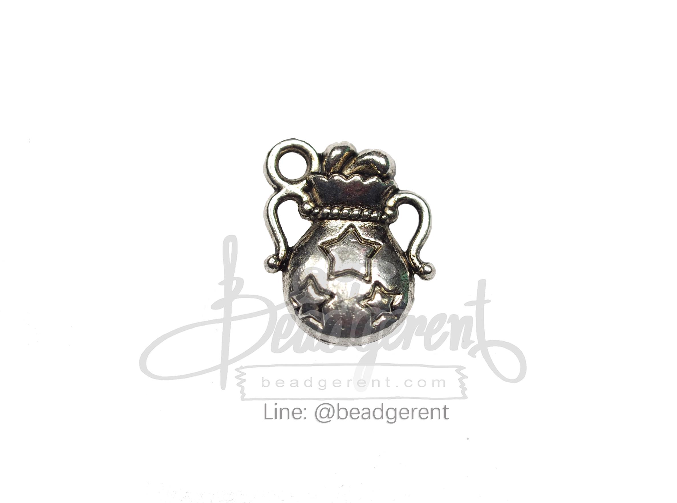 ลูกปัดโรเดียม 135 14มม. ลายถุงเงิน (1 ชิ้น) SKU-03317