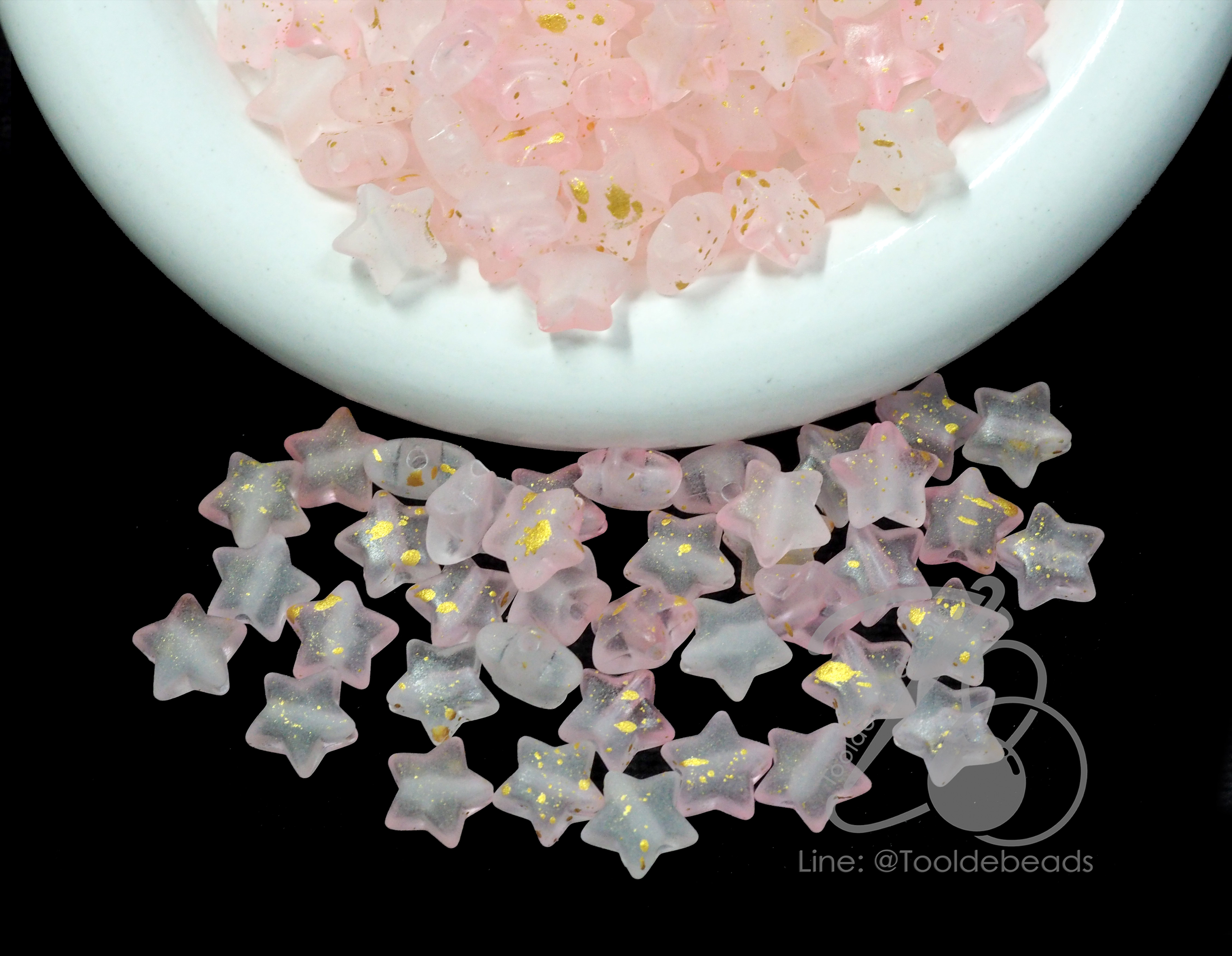 ลูกปัดเนื้อทราย 10มม. ลายดาว สีชมพู (500 กรัม) SKU-17086