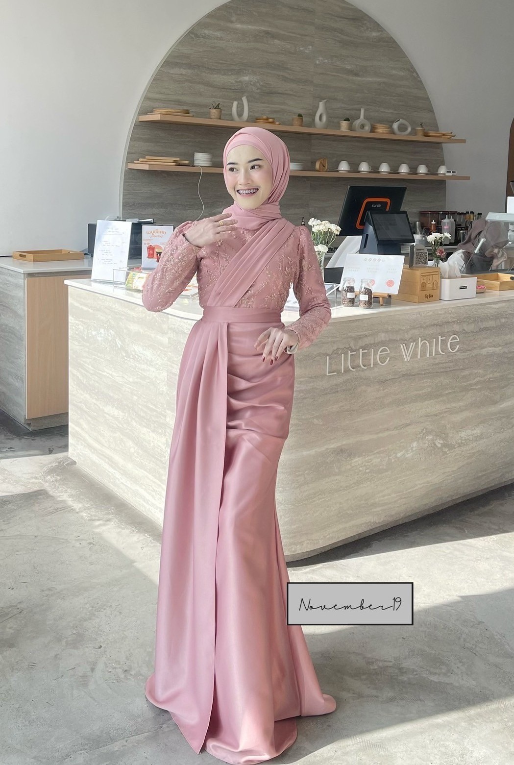 เดรสพิพิมแต่งกริตเตอร์ ชุดเดรสมุสลิม เดรสออกงาน ชุดอิสลาม ชุดเดรสใส่รายอ เดรสเพื่อนเจ้าสาว
