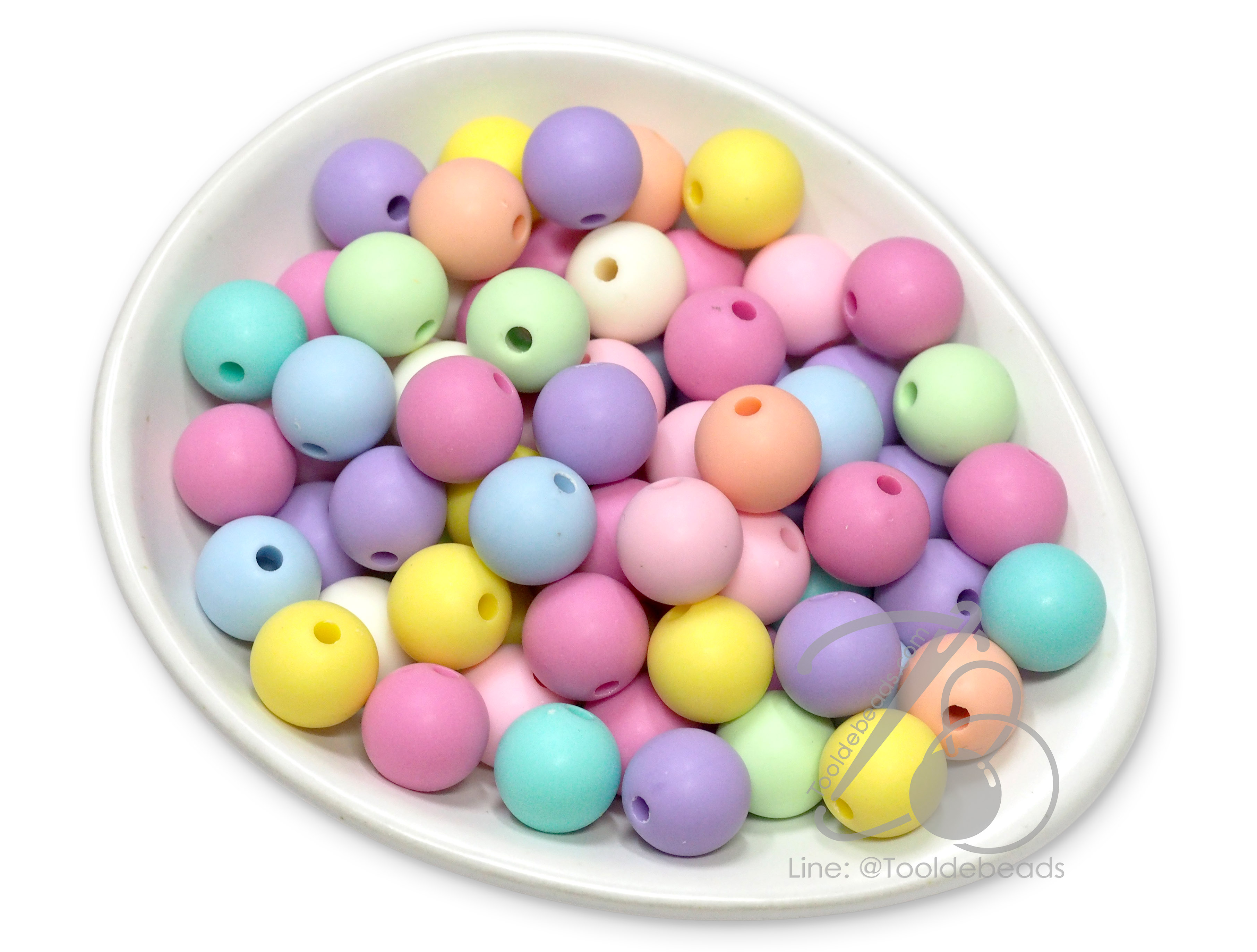 ลูกปัดเนื้อทราย 12มม. ทรงกลม สีพาสเทล คละสีขุ่น (80 กรัม) SKU-13841