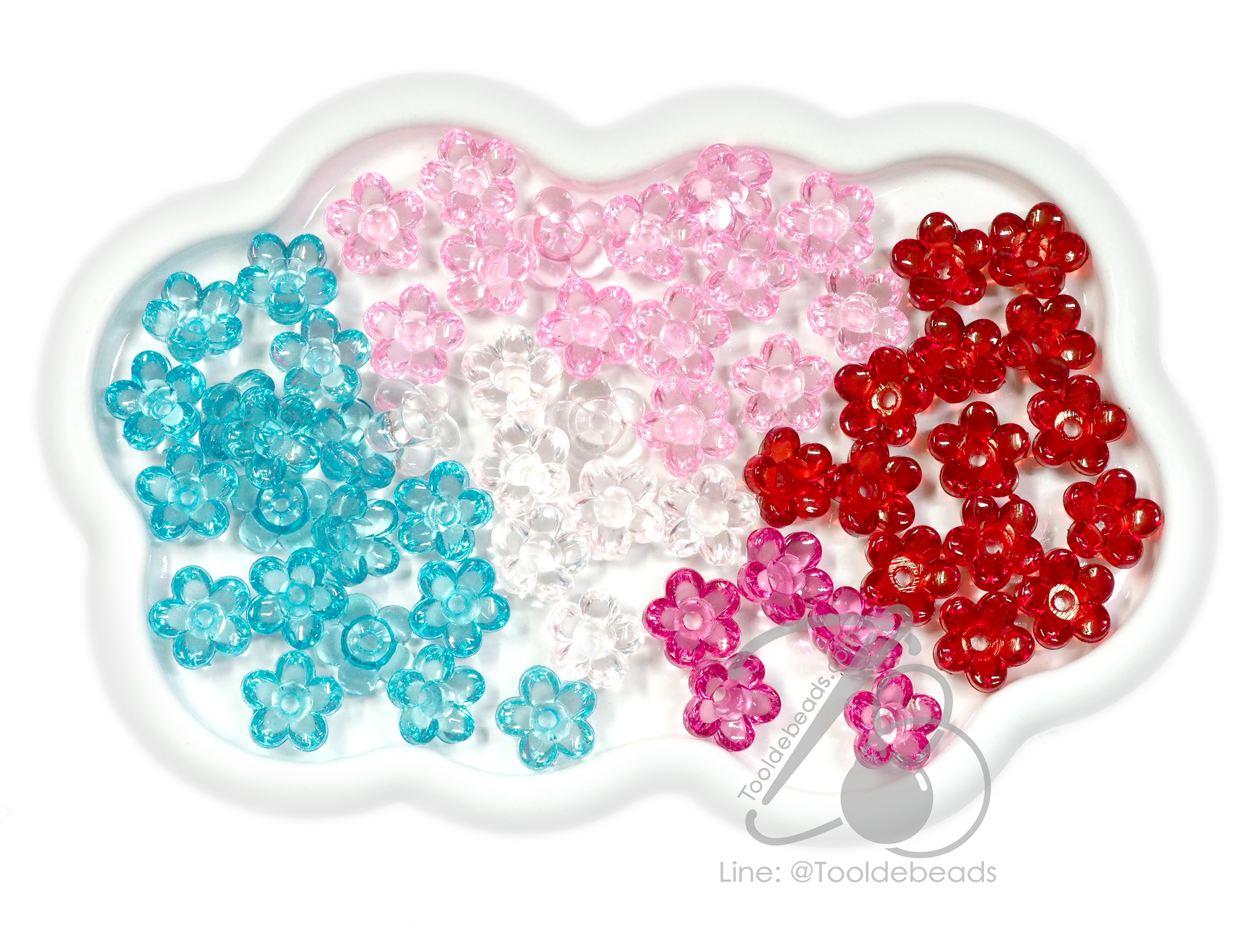 ลูกปัดอะคริลิค 19มม. ตัวครอบดอกไม้ คละสีใส (500 กรัม) SKU-16930