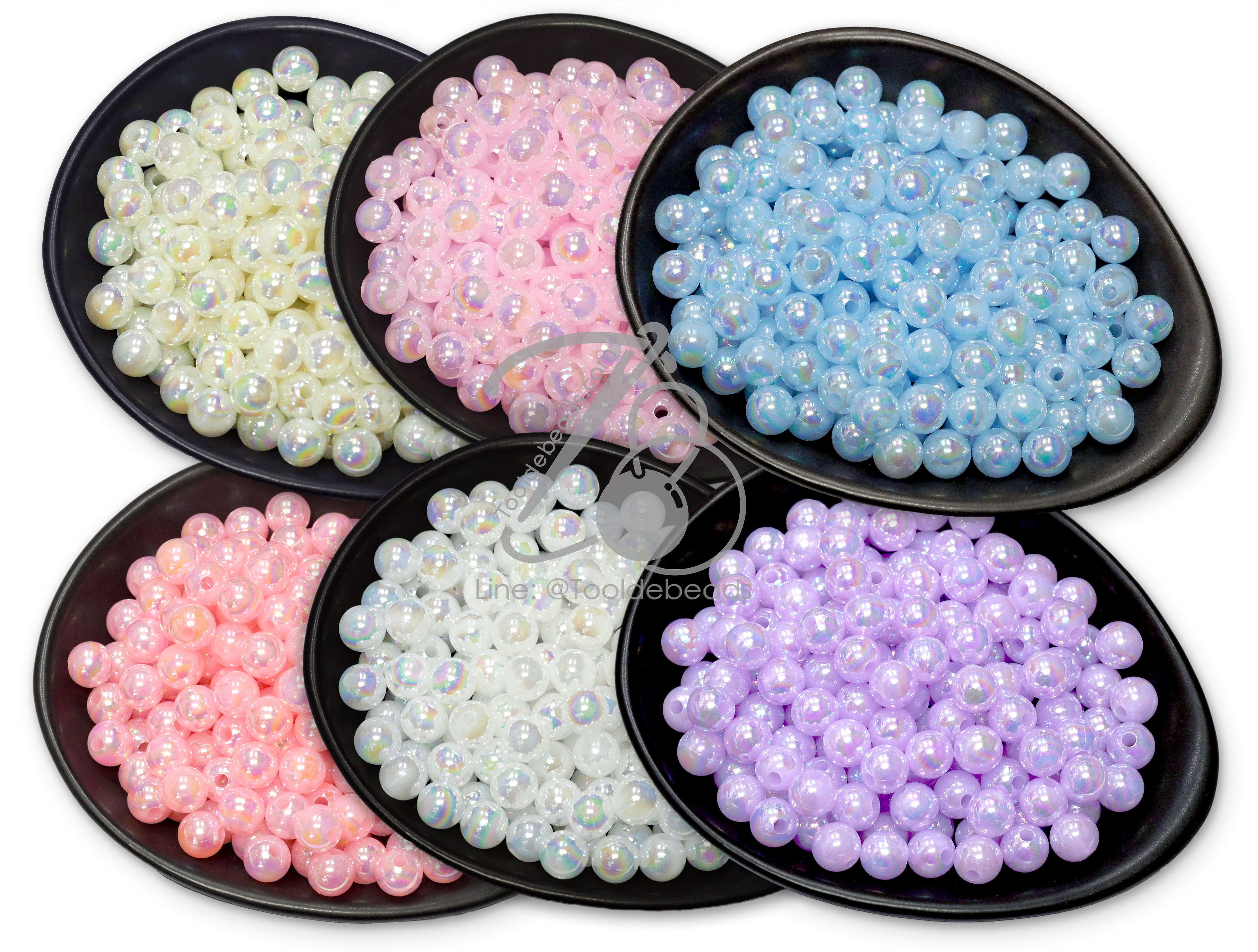 ลูกปัดพลาสติก เคลือบรุ้ง 8มม. ทรงกลม (500 กรัม) SKU-15495