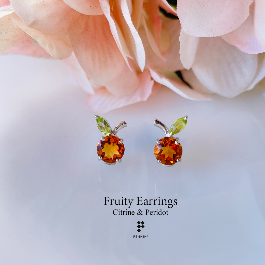 Fruity Earrings: ต่างหูส้ม ซิทริน (Citrine) แซมเพอริดอท (Peridot) สวยน่ารัก เงินแท้ 925 ชุบทองคำขาว