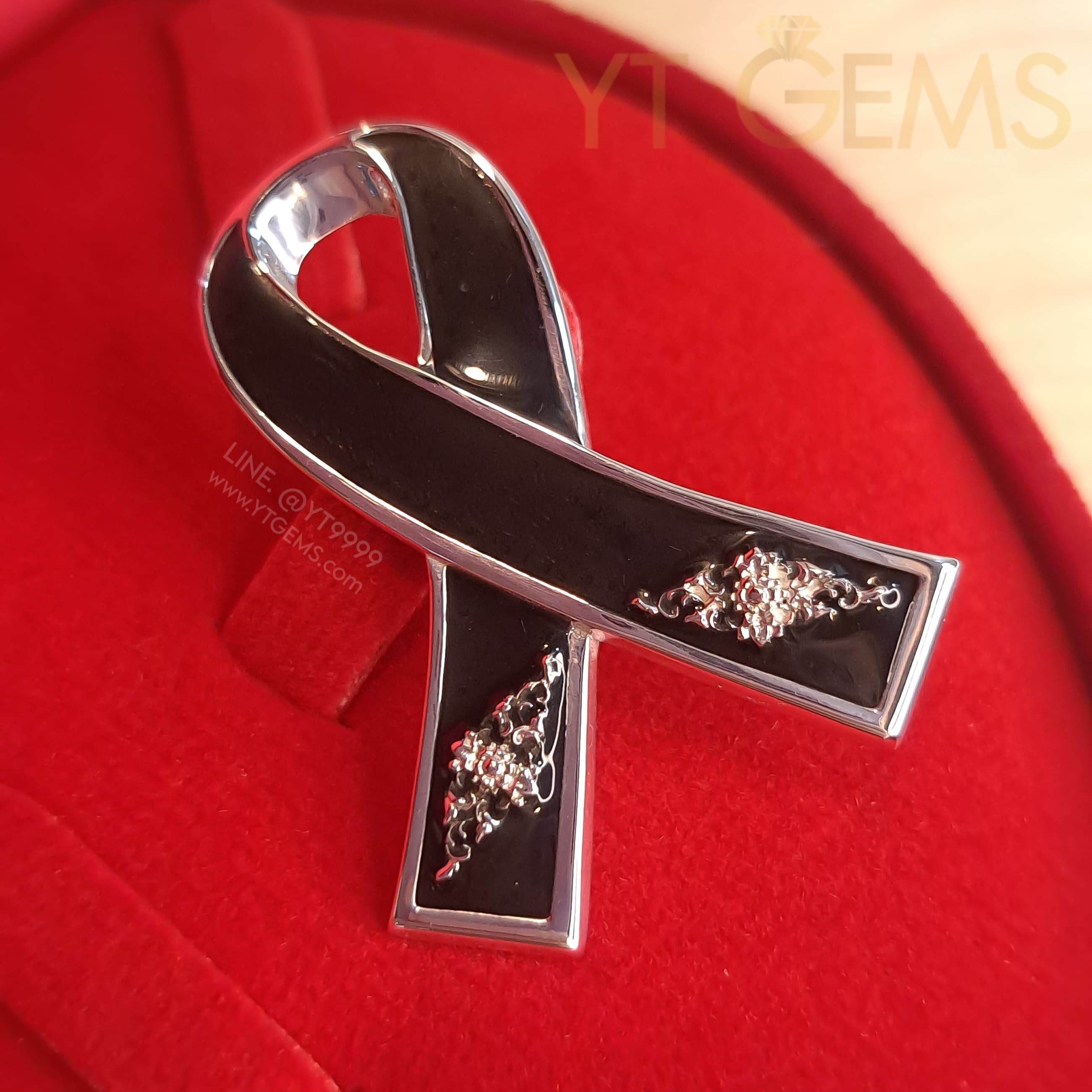 เข็มกลัดไว้อาลัย (ลายไทย) โบว์ไว้อาลัย เงินแท้ YTG-11994 YTGEMS whole