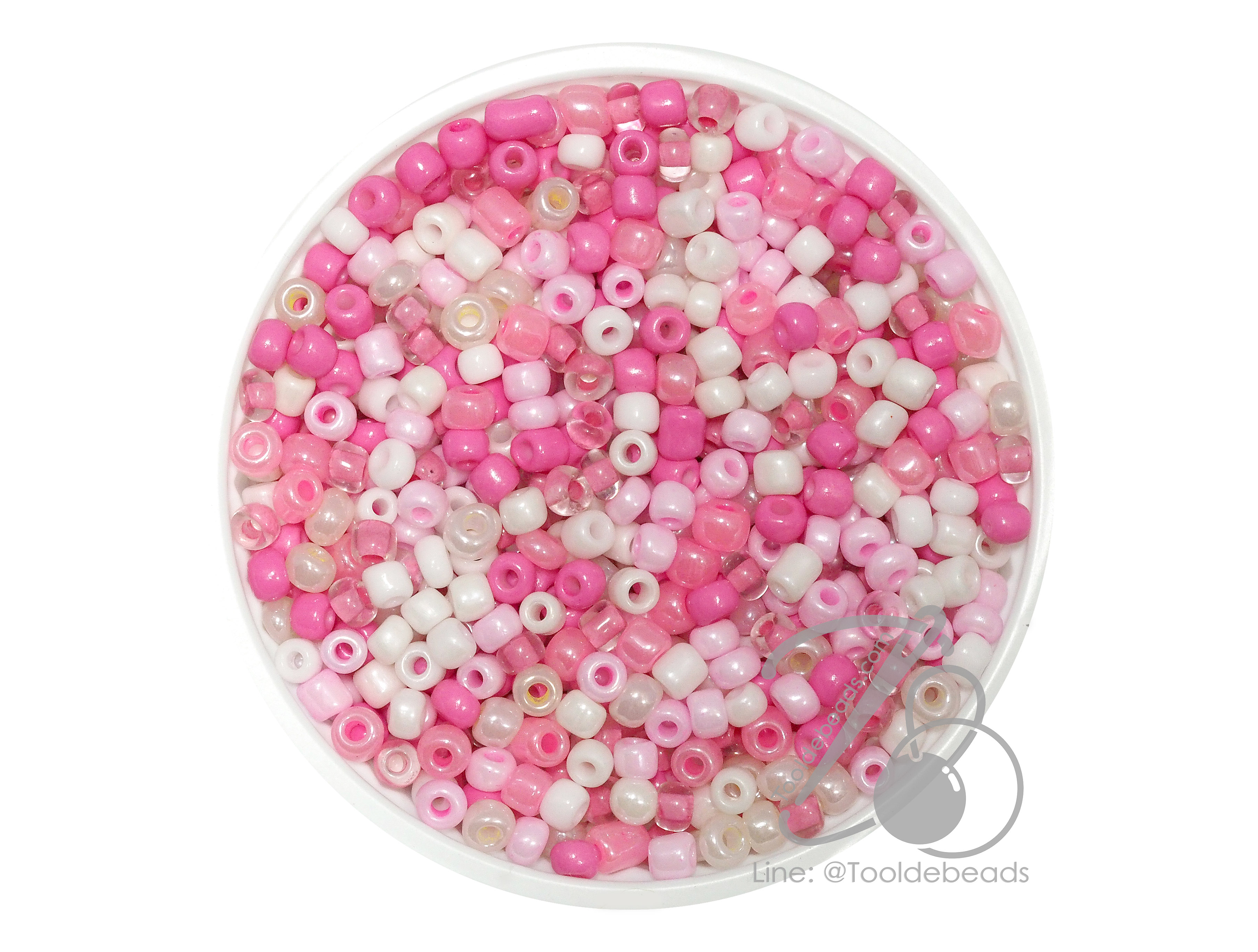 OK Brand ลูกปัดเม็ดทราย 8/0 โทนด้าน คละสีชมพู (15 กรัม) SKU-14290
