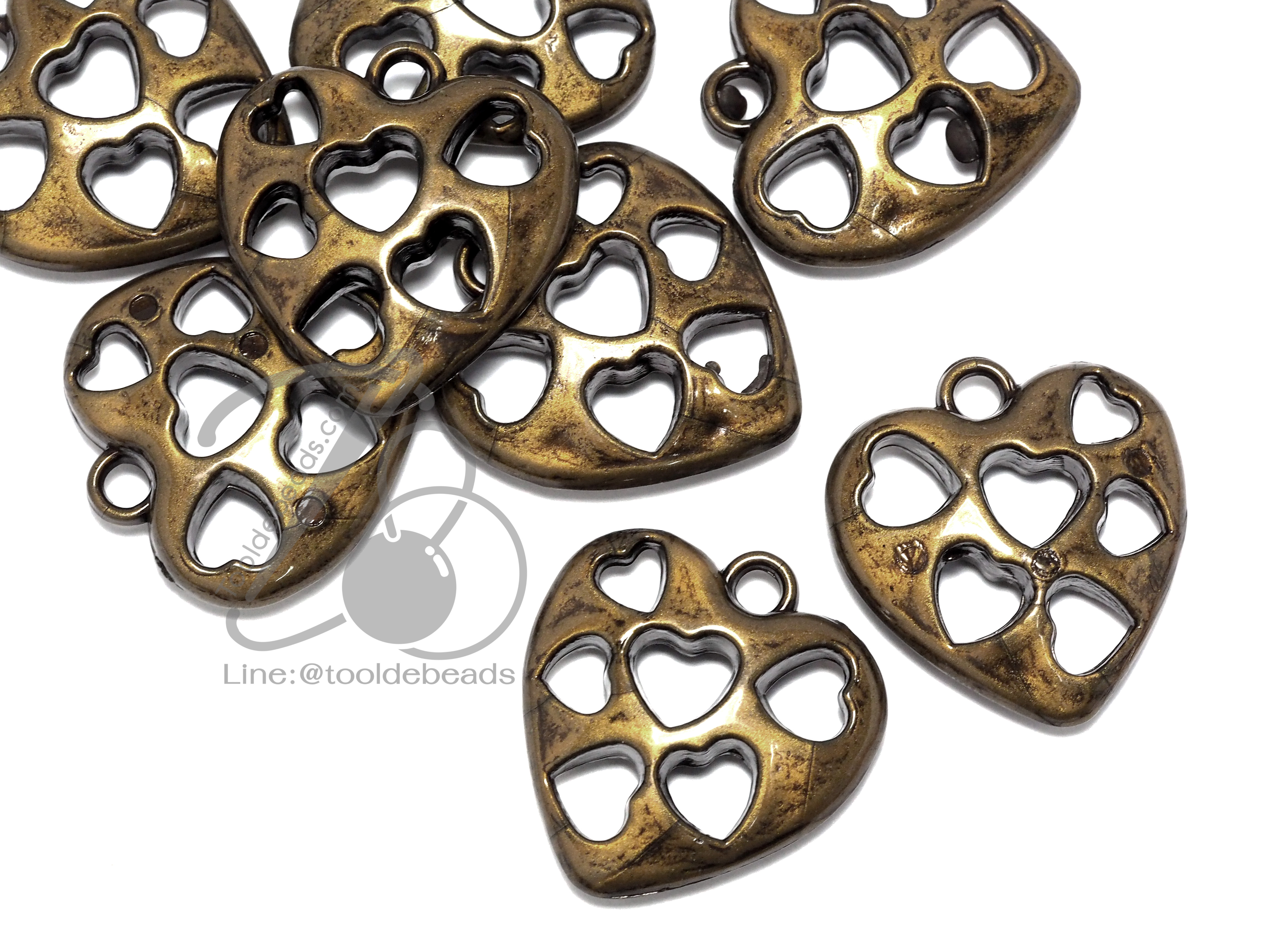 จี้อะคริลิค 23มม. ลายหัวใจทะลุ สีสนิม (100 กรัม) SKU-03116
