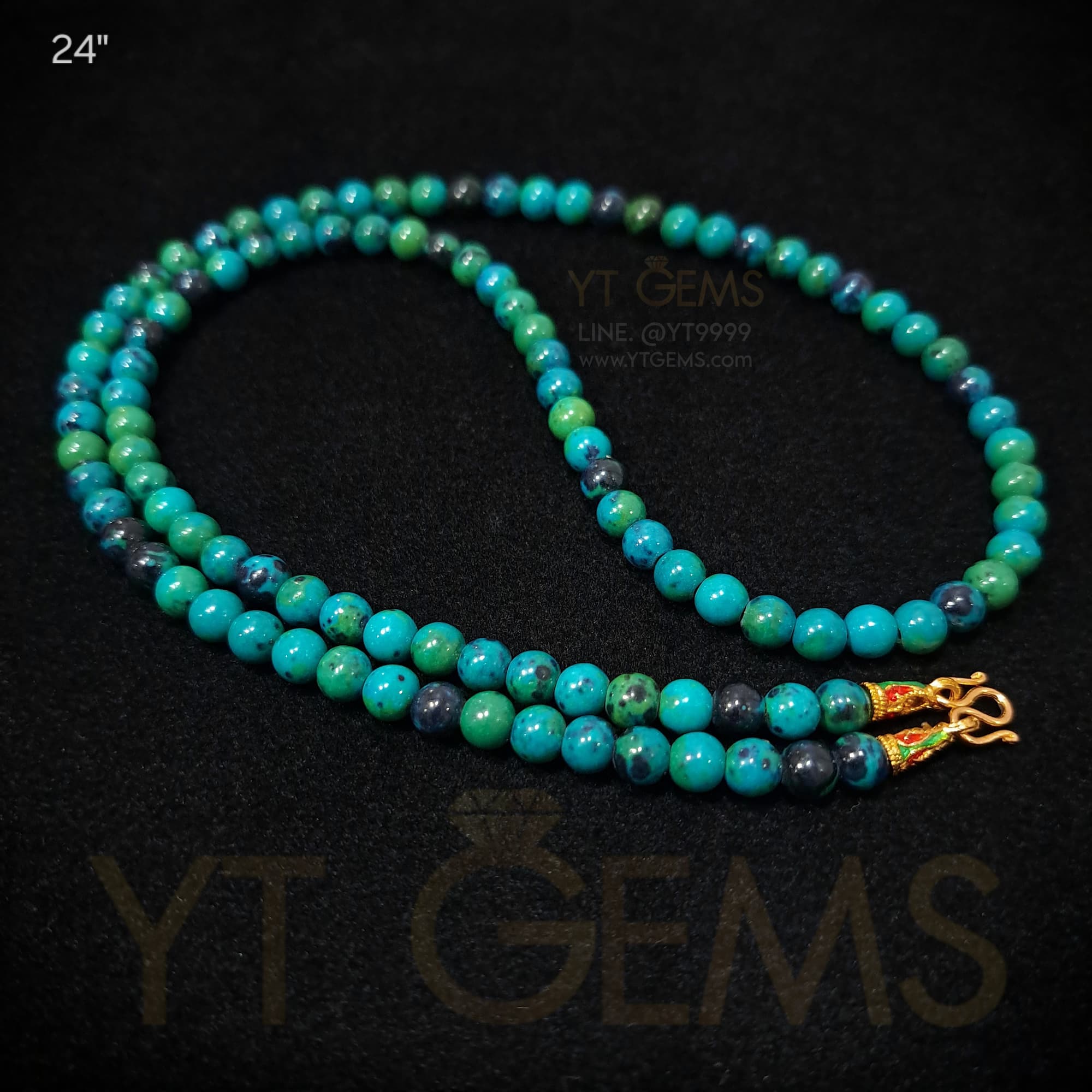 สร้อยคอ คริสโซคอลล่า หินแท้ 6 มม. ยาว 24 นิ้ว YTG-11965 YTGEMS