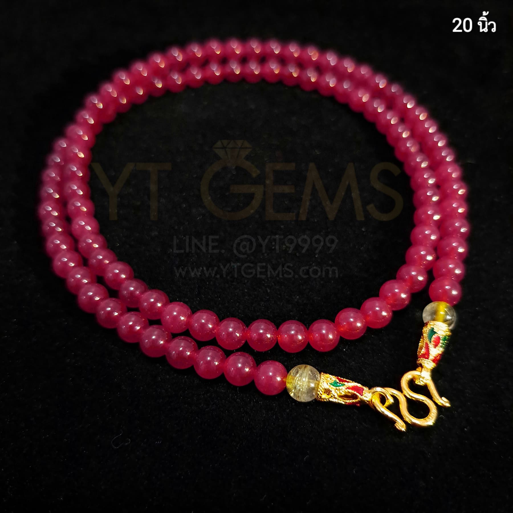 สร้อยคอหินทับทิม (หินแท้) 6 มม. 20 นิ้ว ไหมทองแท้ ตะขอ ชุบทอง ลงยา YTG-7149 YTGEMS