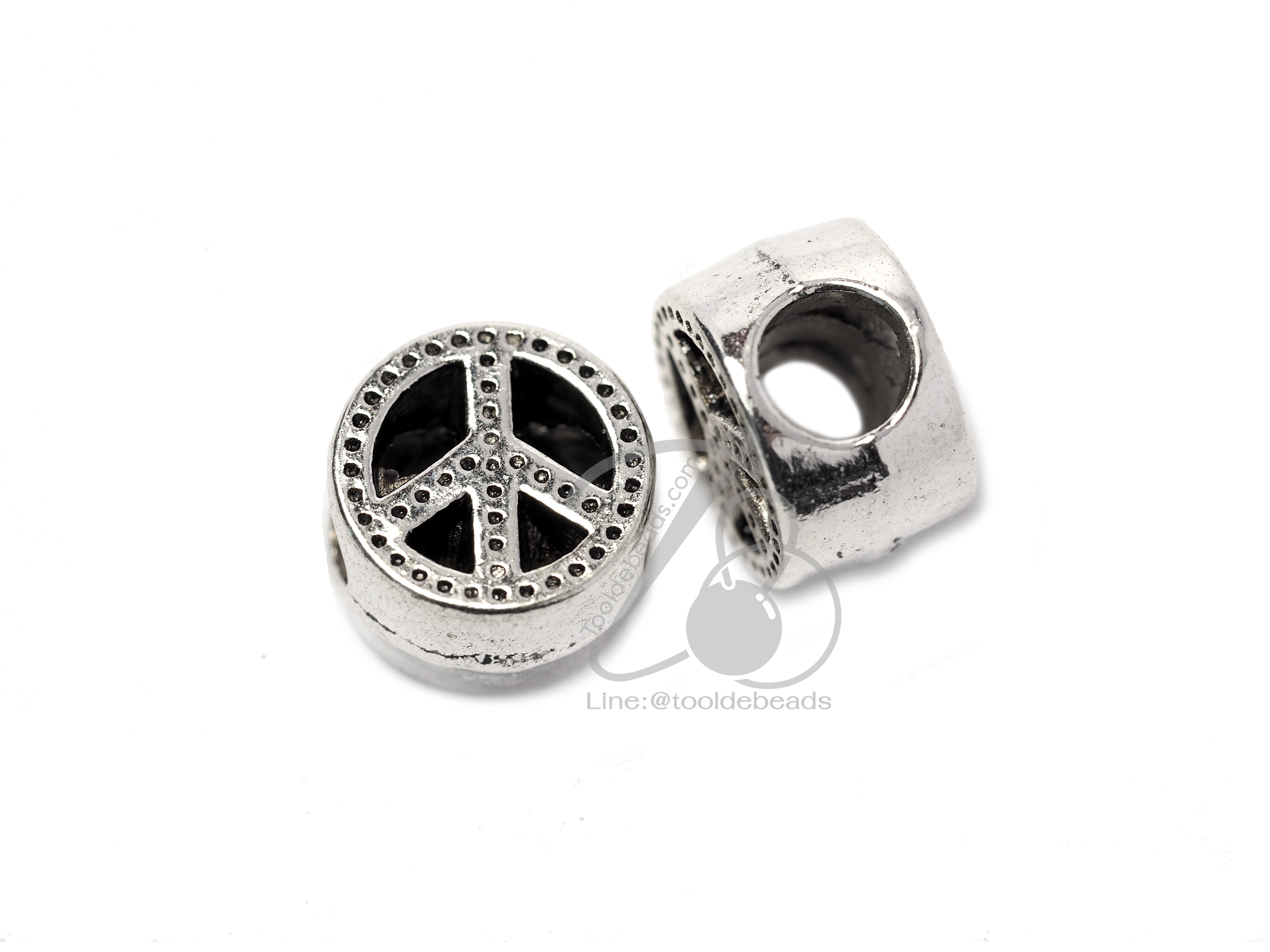 ลูกปัดโรเดียม 21 10มม. ลายPEACE (1 ชิ้น) SKU-03267