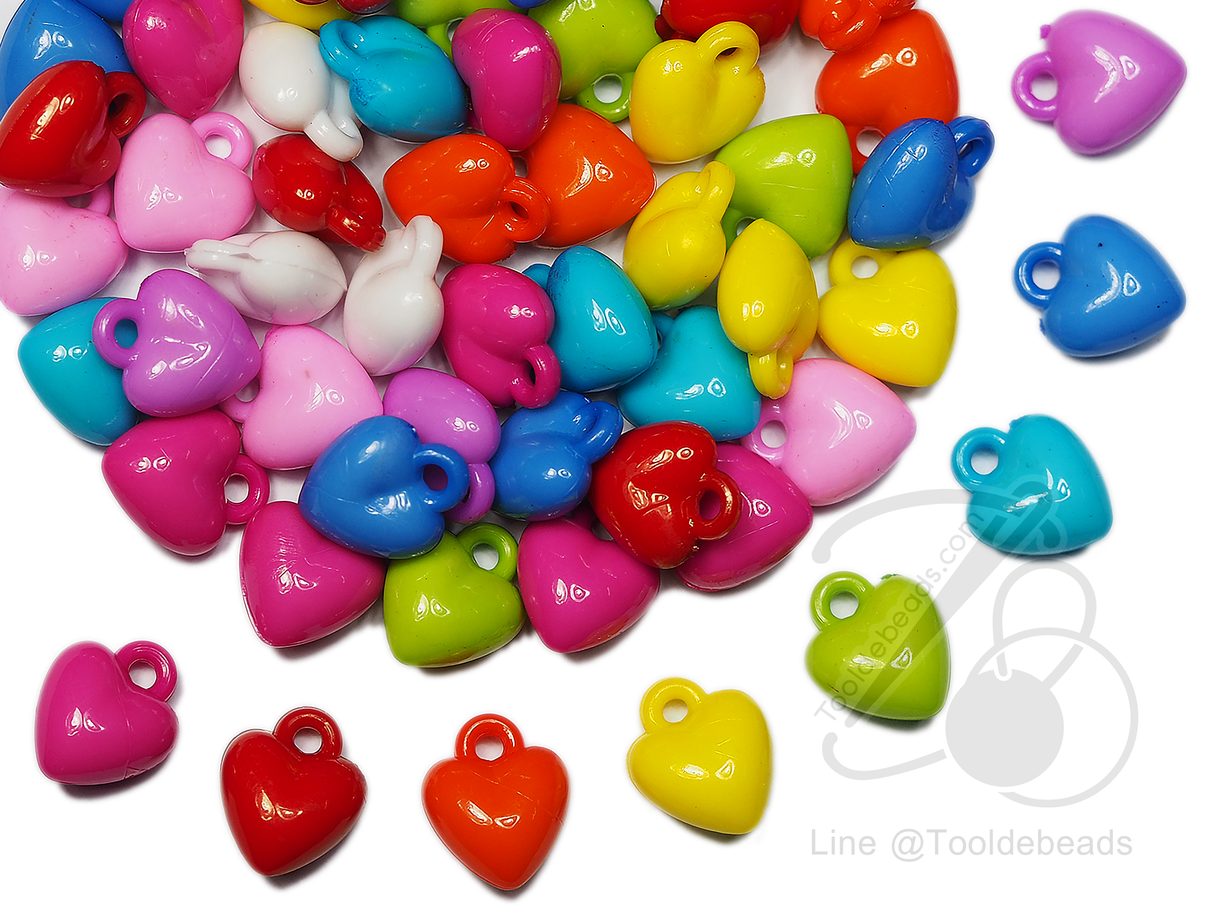จี้อะคริลิค 15มม. ลายหัวใจ คละสีสด (15 กรัม) SKU-04968