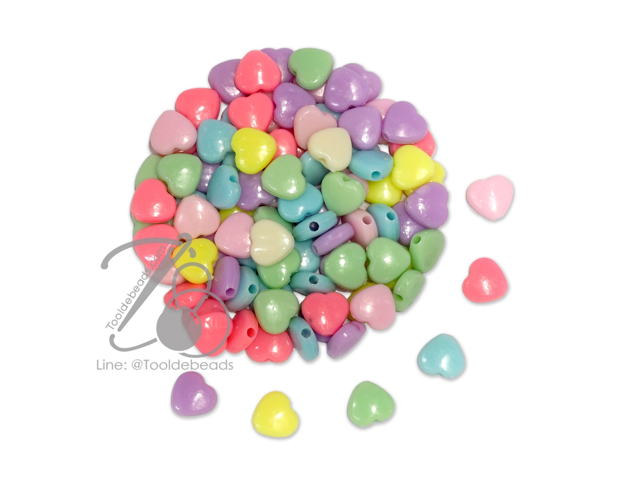 ลูกปัดอะคริลิค 11มม. ลายหัวใจแบนเล็ก คละสีหวาน (15 กรัม) SKU-11959