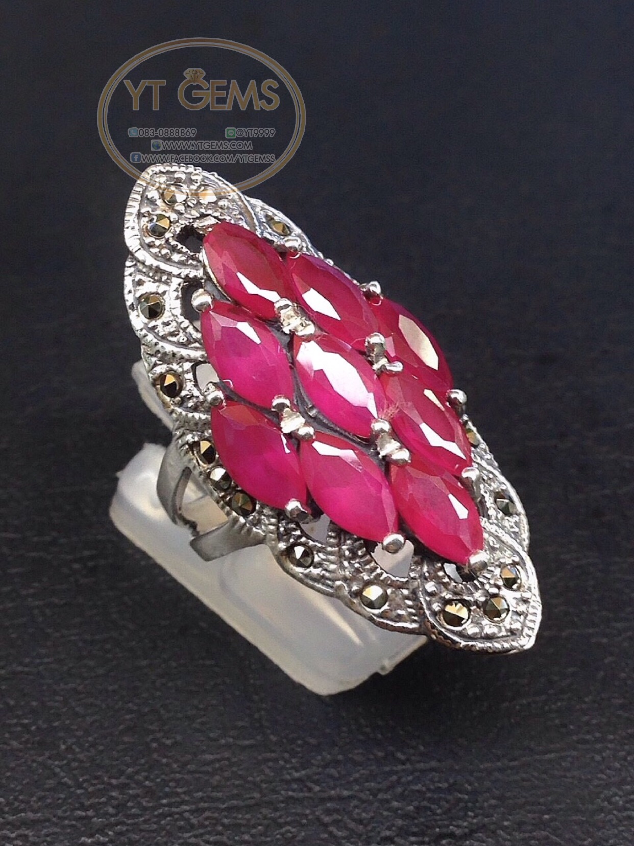 แหวนทับทิม แหวนเงินแท้ รมดำ พลอยทับทิมชาตั้ม YTG-4490 YTGEMS