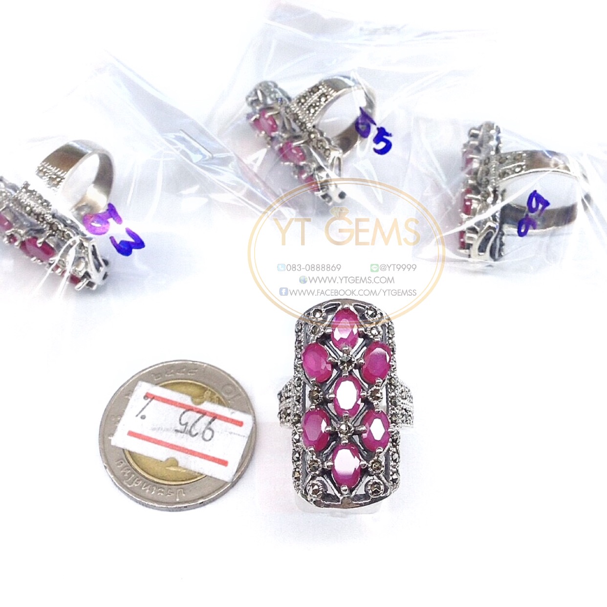 แหวนทับทิม แหวนเงินแท้92.5% รมดำ พลอยทับทิมชาตั้ม ตกแต่งแมกกาไซต์ YTG-4496 YTGEMS