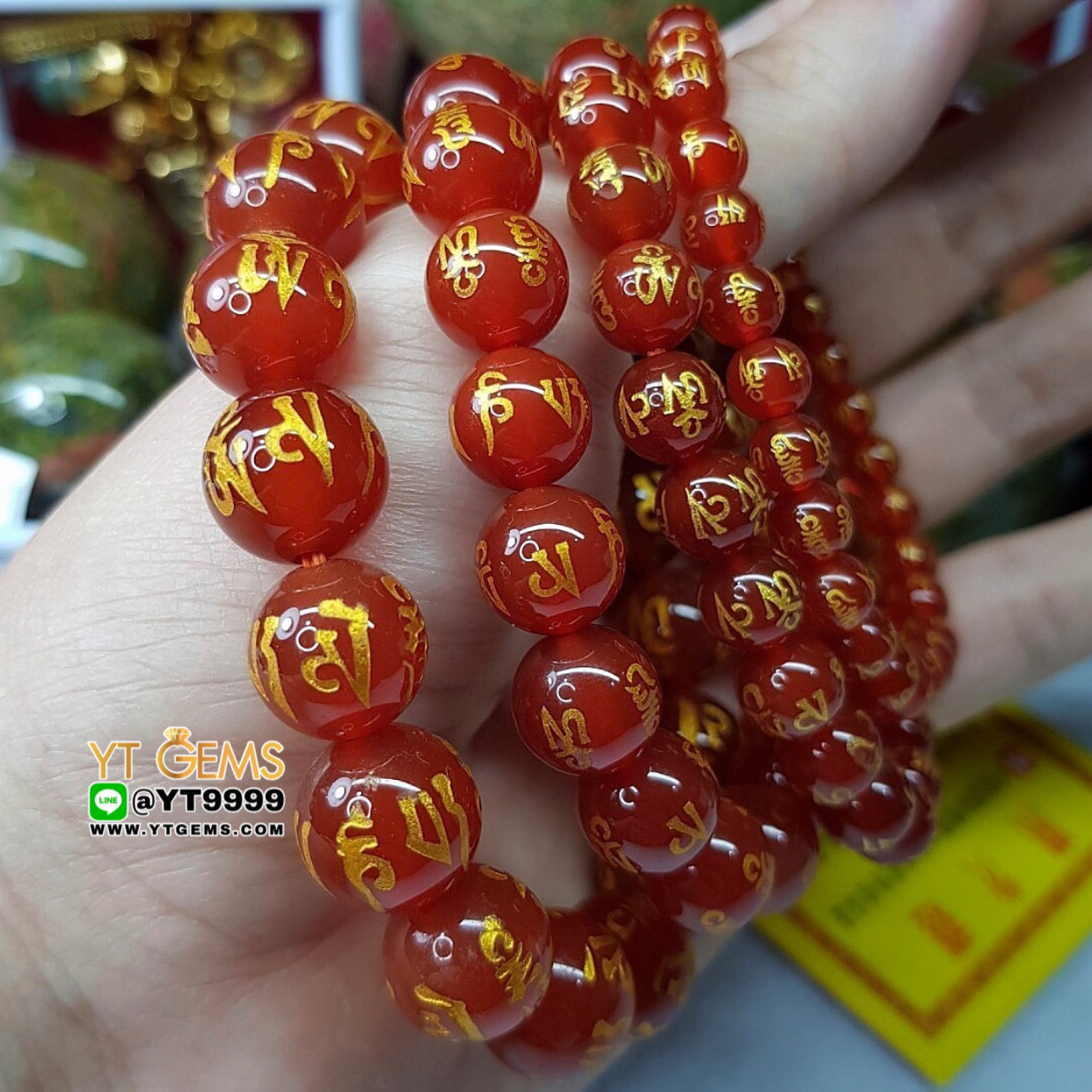 สร้อยข้อมือคาร์เนเลี่ยน เกรดA (สลักคาถา) หินคาร์เนเลี่ยนแท้ ขนาดหิน 6 mm YTG-8989 YTGEMS
