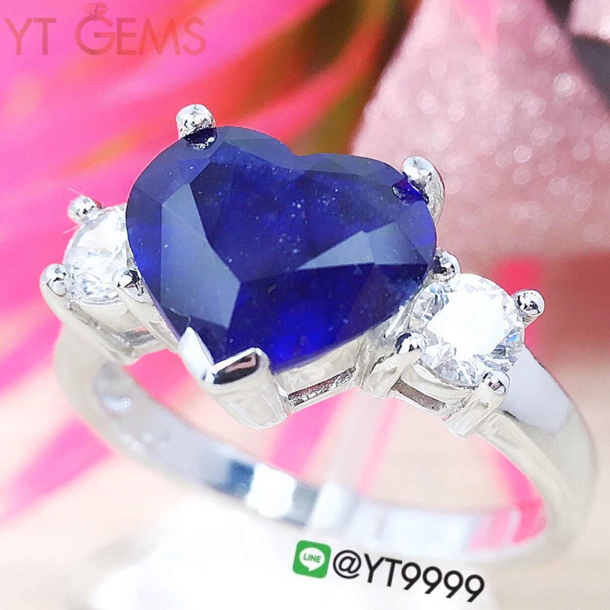 แหวนไพลิน แหวนเงินแท้92.5% ชุบทองคำขาว พลอยไพลินแท้ YTG-3174 YTGEMS