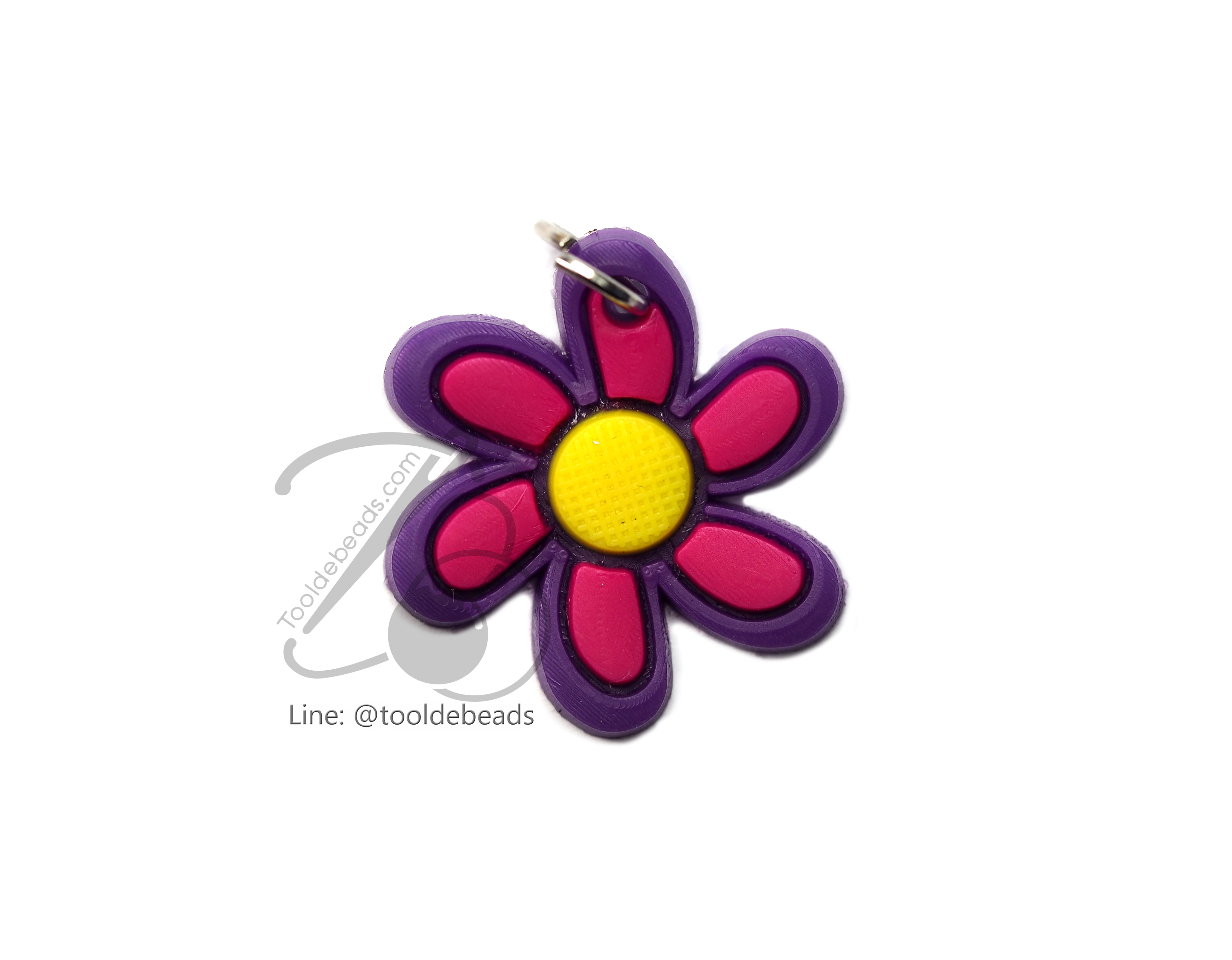 จี้ยาง ลายดอกไม้ สีม่วง-ชมพู (1 ชิ้น) SKU-01281