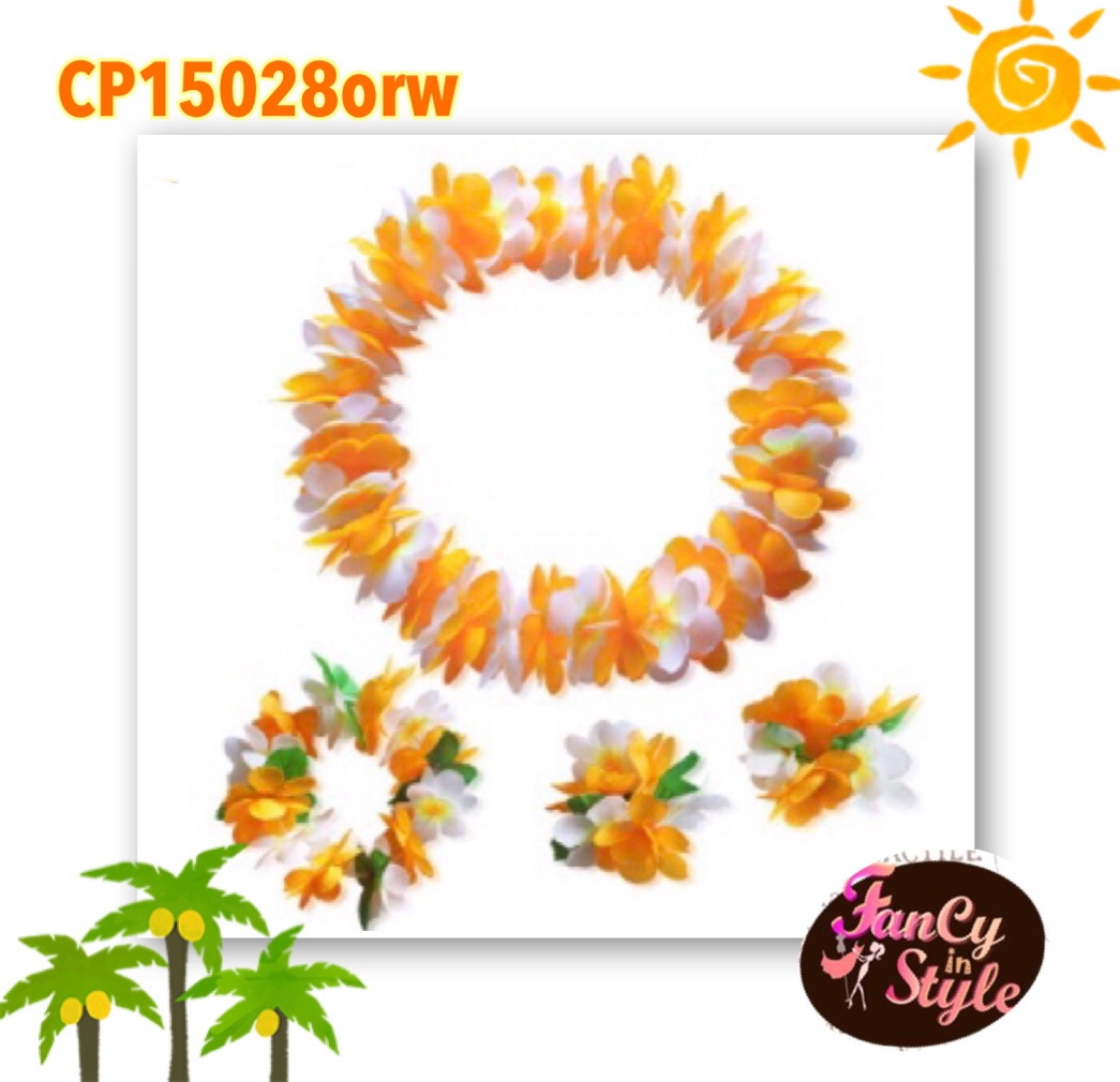 International Costume/SET มาลัยสวมคอ ข้อมือ ที่สวมศีรษะโทนสีส้ม-ขาว/Setมาลัยฮาวาย