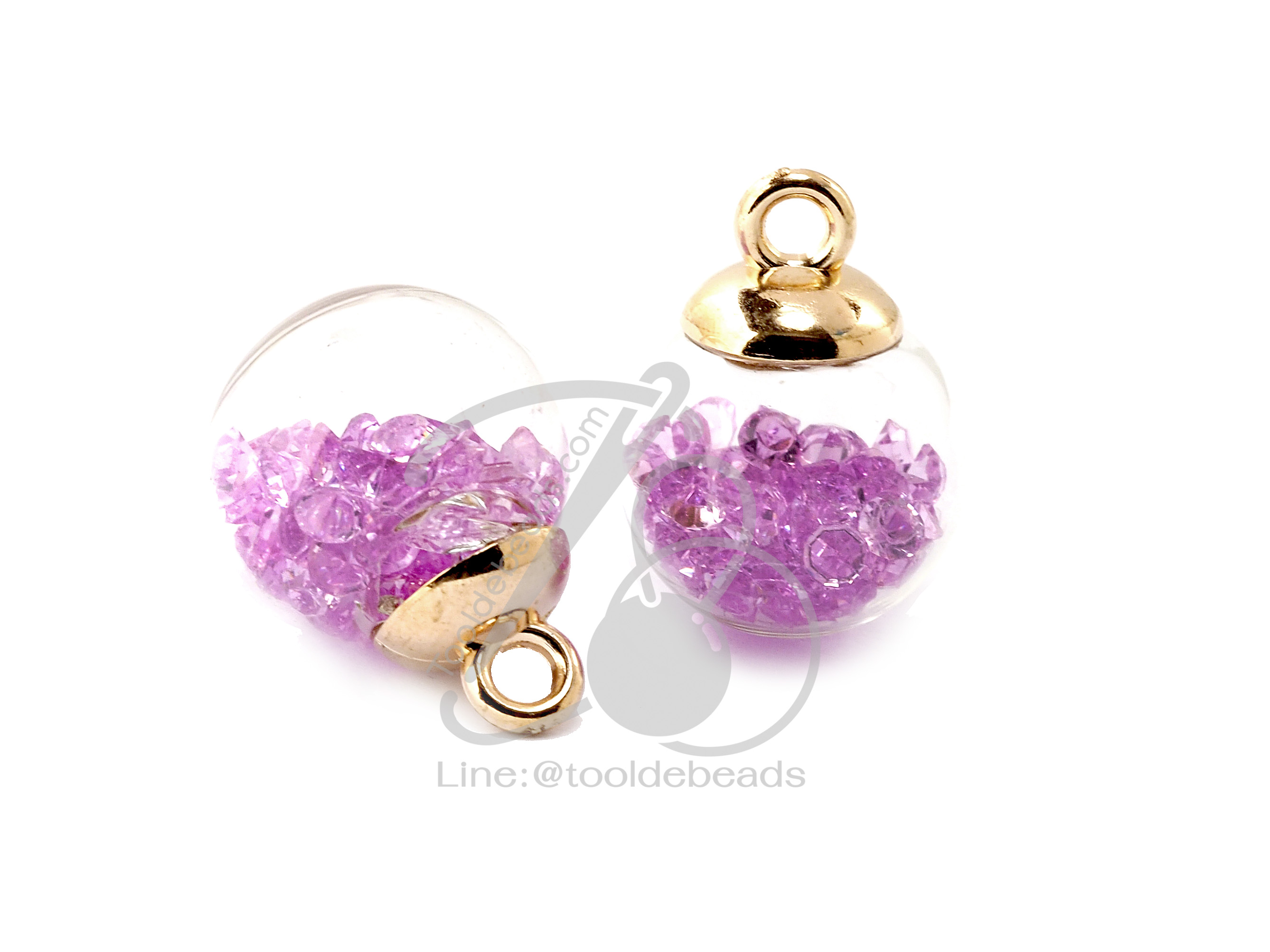 จี้บอลแก้ว 16มม. ไส้เพชร สีม่วงอ่อน (1 ชิ้น) SKU-06217