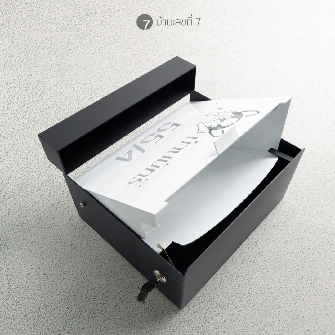 ตู้จดหมาย รุ่นเปิดหน้า อักษรฉลุ กระถางหน้า ขนาดตู้ไม่รวมกระถาง 30x25 cm
