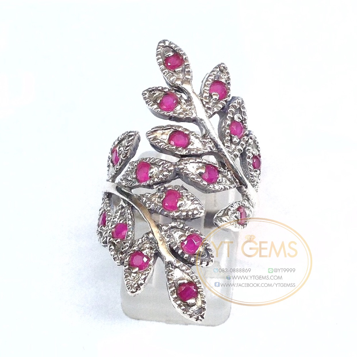 แหวนใบมะกอก แหวนทับทิม แหวนเงินแท้92.5% รมดำ พลอยทับทิมชาตั้ม YTG-4542 YTGEMS