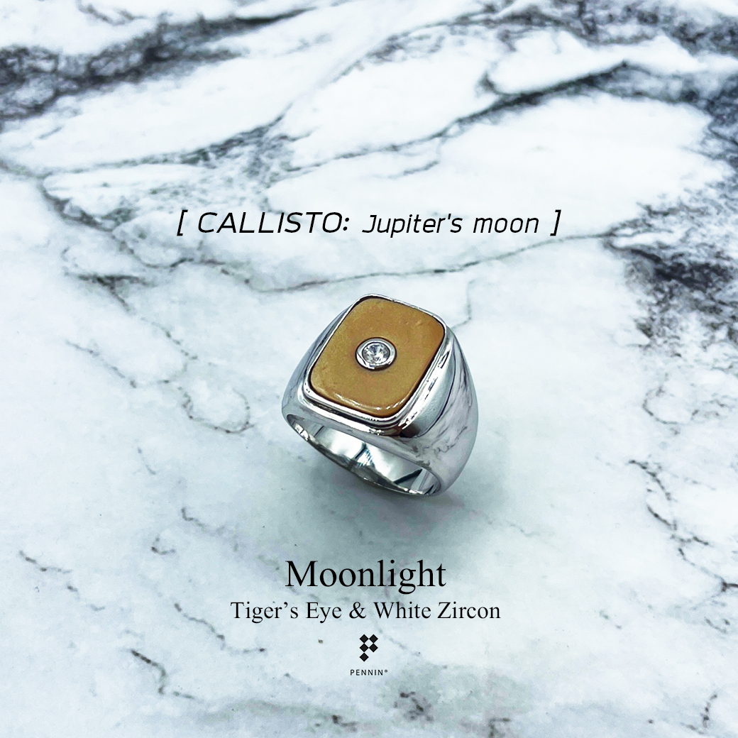 Moonlight: CALLISTO แหวนพลอยตาเสือ Tiger's Eye ฝังเพทายกลาง เงินแท้ 925 ชุบทองคำขาว