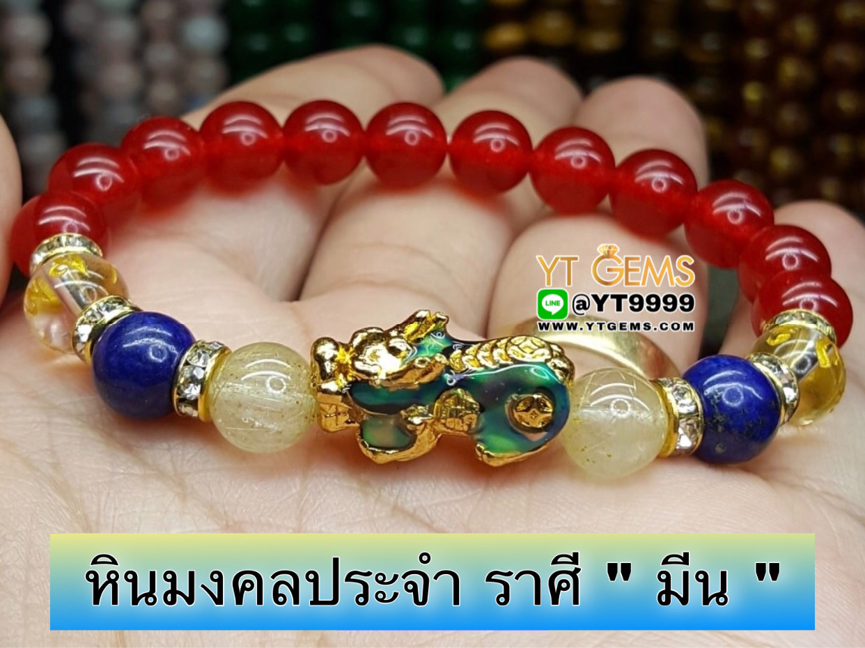 หินมงคลประจำราศี " มีน " ปี่เซียะ 5ธาตุ (เปลี่ยนสี) หลัง 5เหรียญ สร้อยข้อมือหินแท้ทุกเม็ด ขนาดหิน 8 มม. YTG-9894 YTGEMS