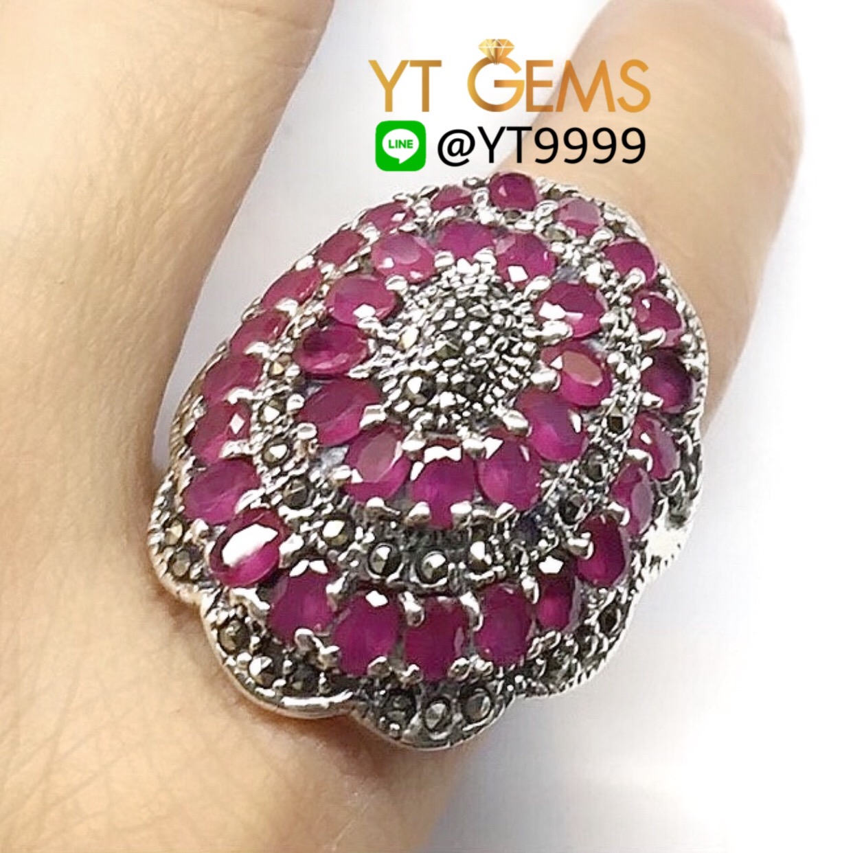 แหวนทับทิม แหวนเงินแท้92.5% รมดำ พลอยทับทิมชาตั้ม ตกแต่งแมกกาไซต์ YTG-7205 YTGEMS