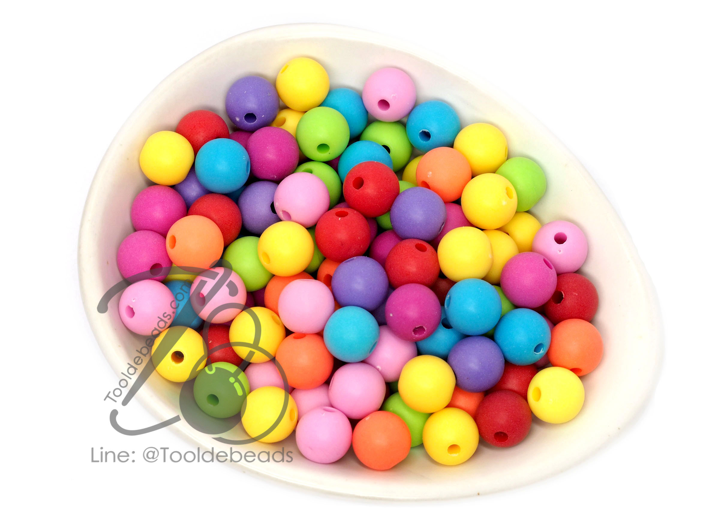 ลูกปัดเนื้อทราย 10มม. ทรงกลม คละสีสด (10 กรัม) SKU-13415