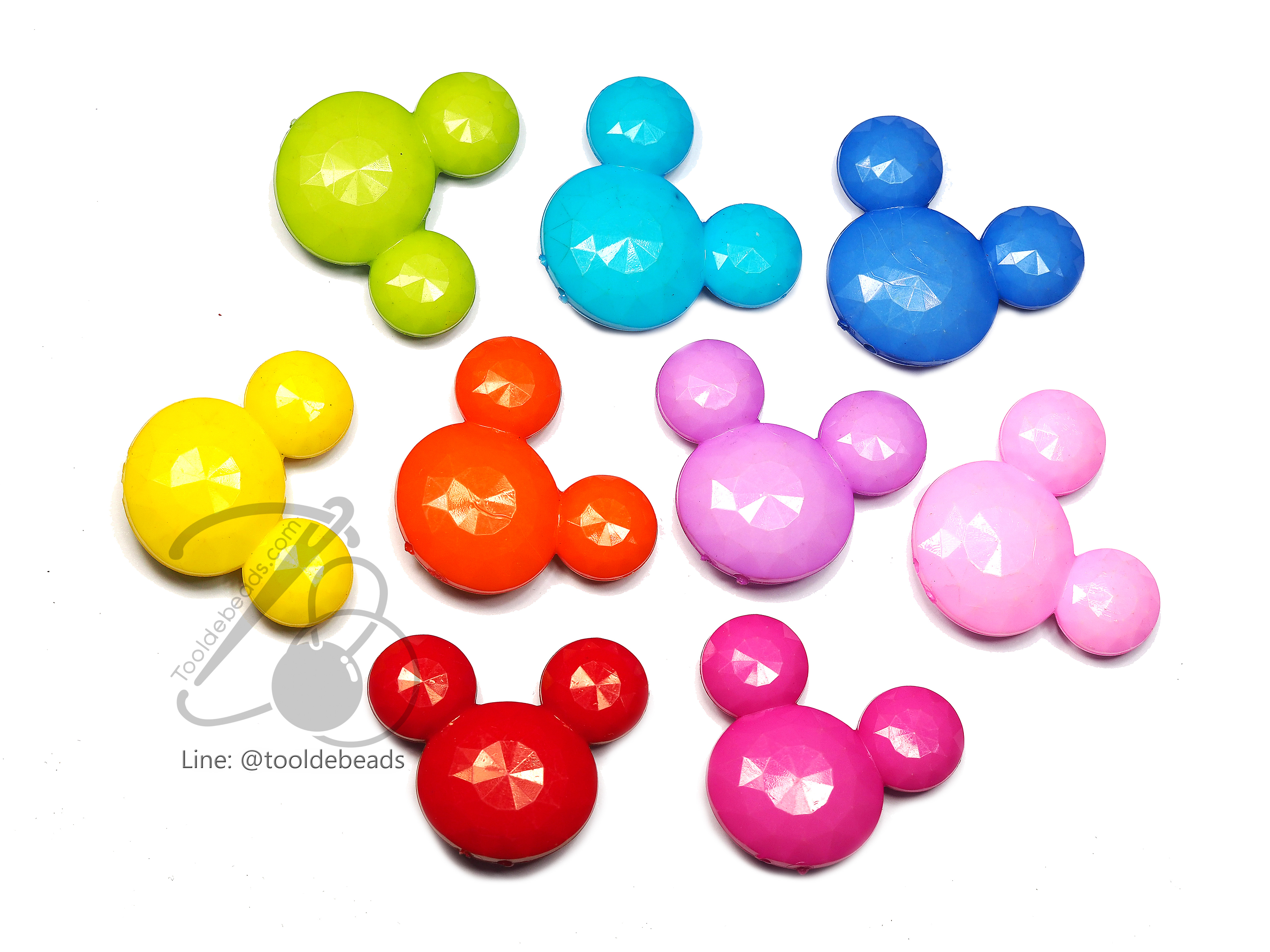 ลูกปัดอะคริลิค 25*45 มม. มิกกี้เม้าส์ร้อยทะลุ สีสด (100 กรัม) SKU-05190
