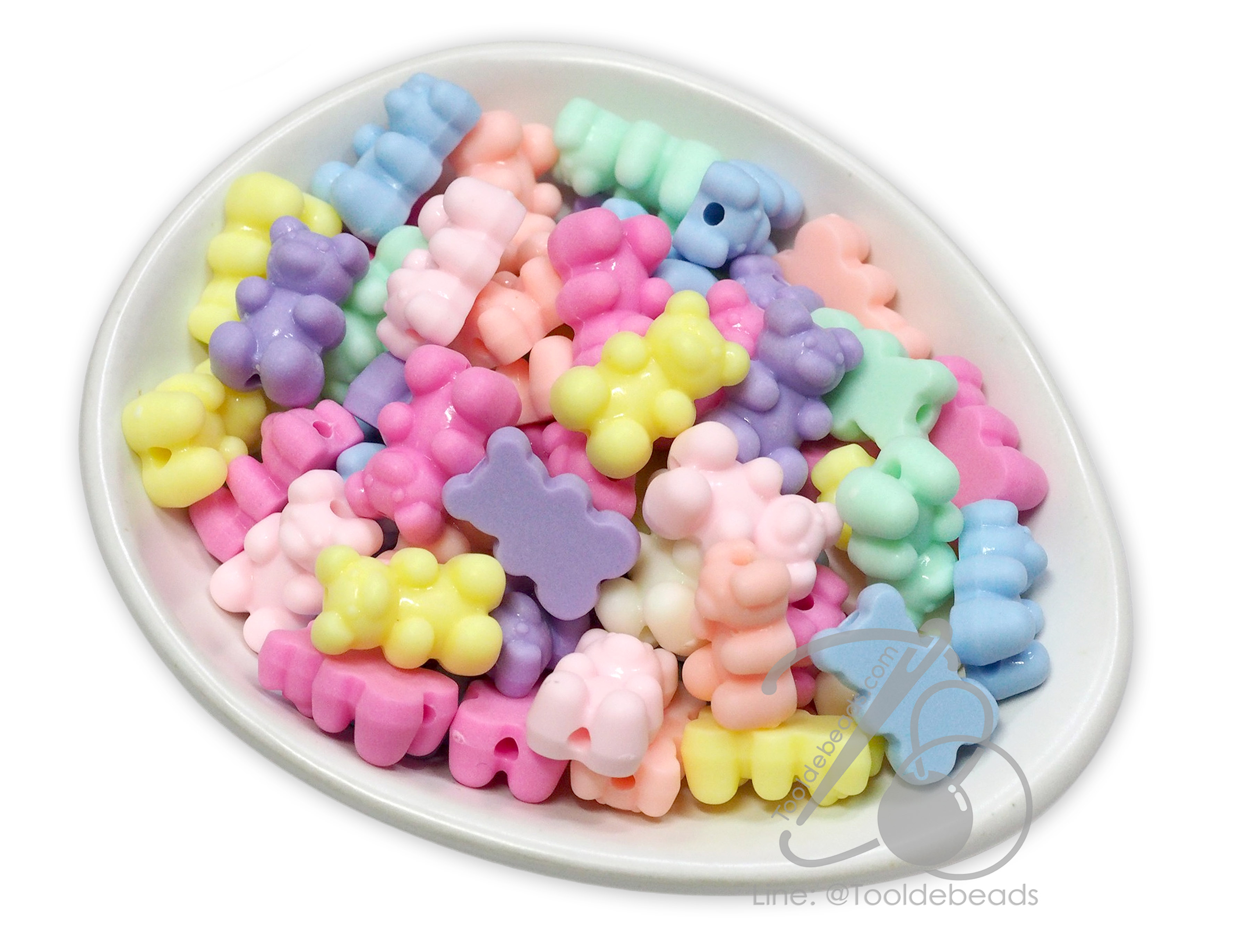 ลูกปัดเนื้อทราย 11*17มม. ลายหมีเยลลี่ สีพาสเทล คละสีขุ่น (80 กรัม) SKU-16569