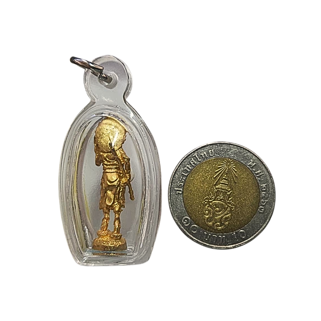 รูปหล่อลอยองค์เทพเจ้านาจาซาไท้จื้อศาลเจ้าหล่าจาซาไท้จื้อต.อ่างศิลาจ.ชลบุรีเนื้อกะไหล่ทองพร้อมเลี่ยม