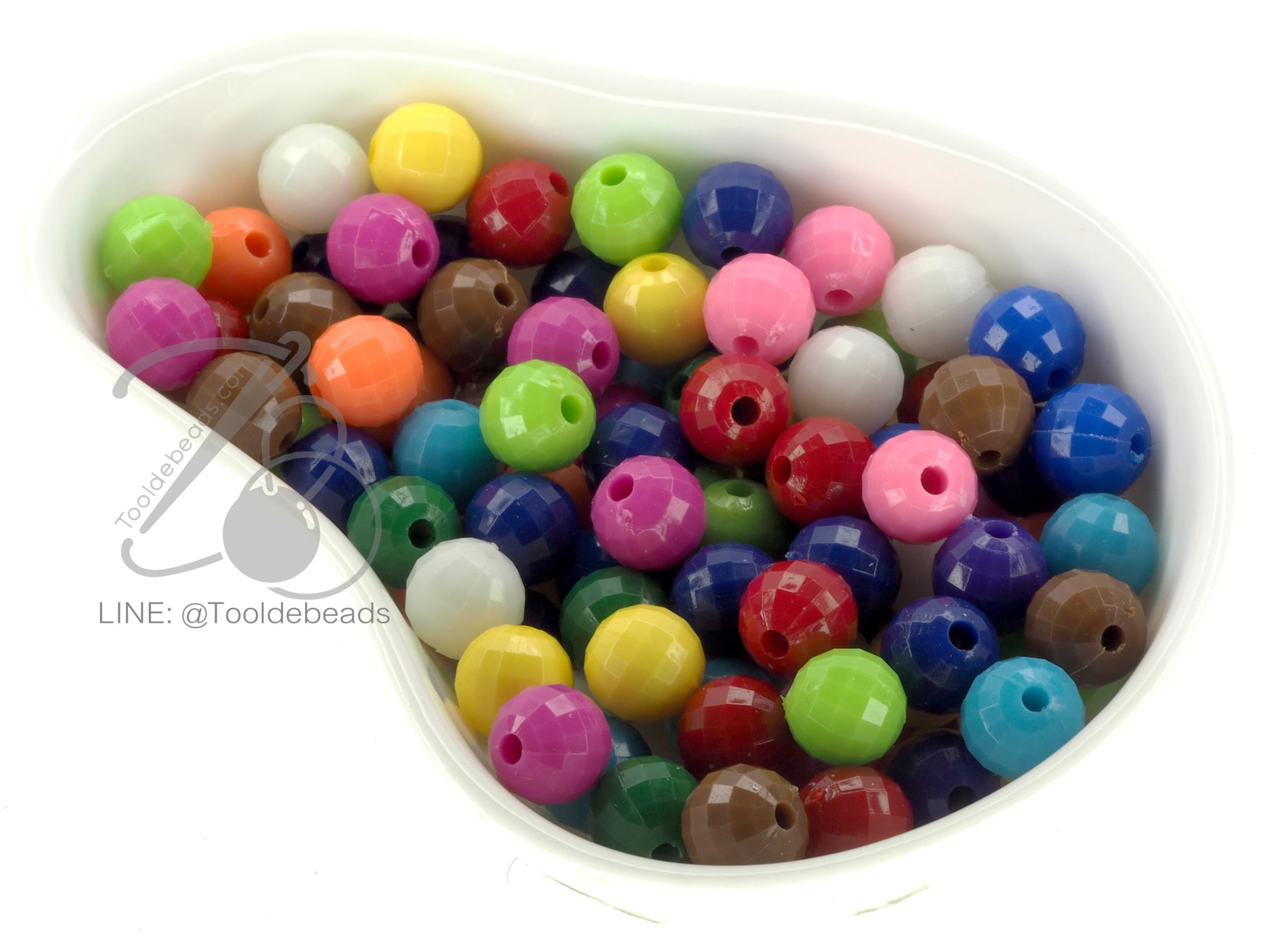 ลูกปัดอะคริลิค 8มม. เจียลูกโลก สีสด (500 กรัม) SKU-06814