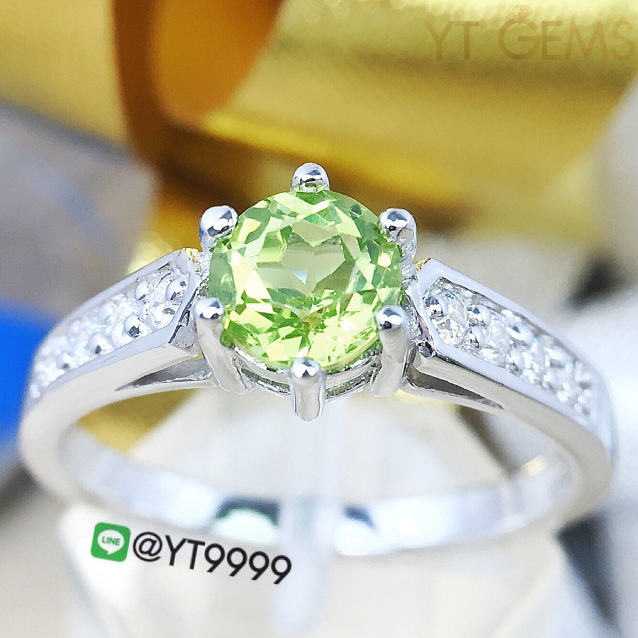 แหวนเพอริดอท แหวนเงินแท้92.5% ชุบทองคำขาว พลอยเพอริดอทแท้ YTG1192 YTGEMS