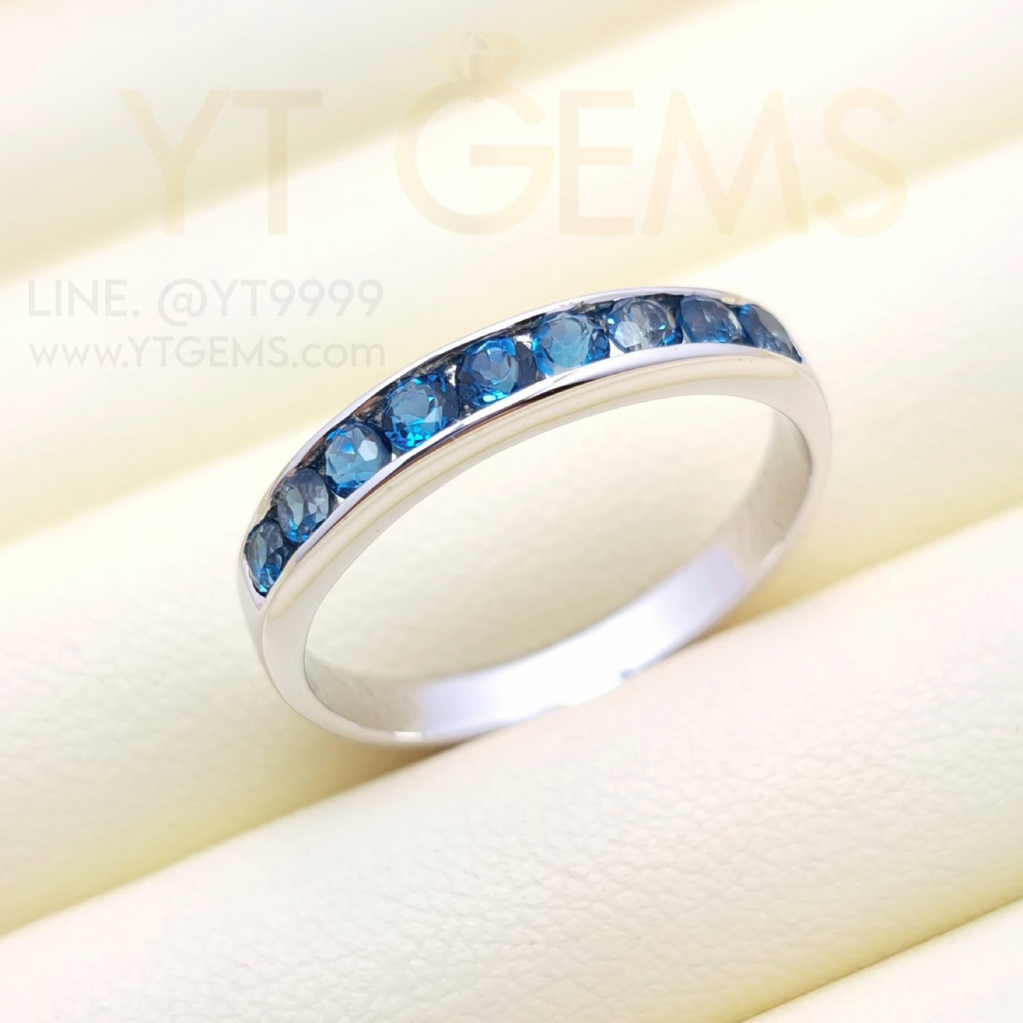 แหวนแถว ลอนดอนบลูโทแพซ แหวนเงินแท้ ชุบทองคำขาว พลอยแท้ YTG-11828 YTGEMS