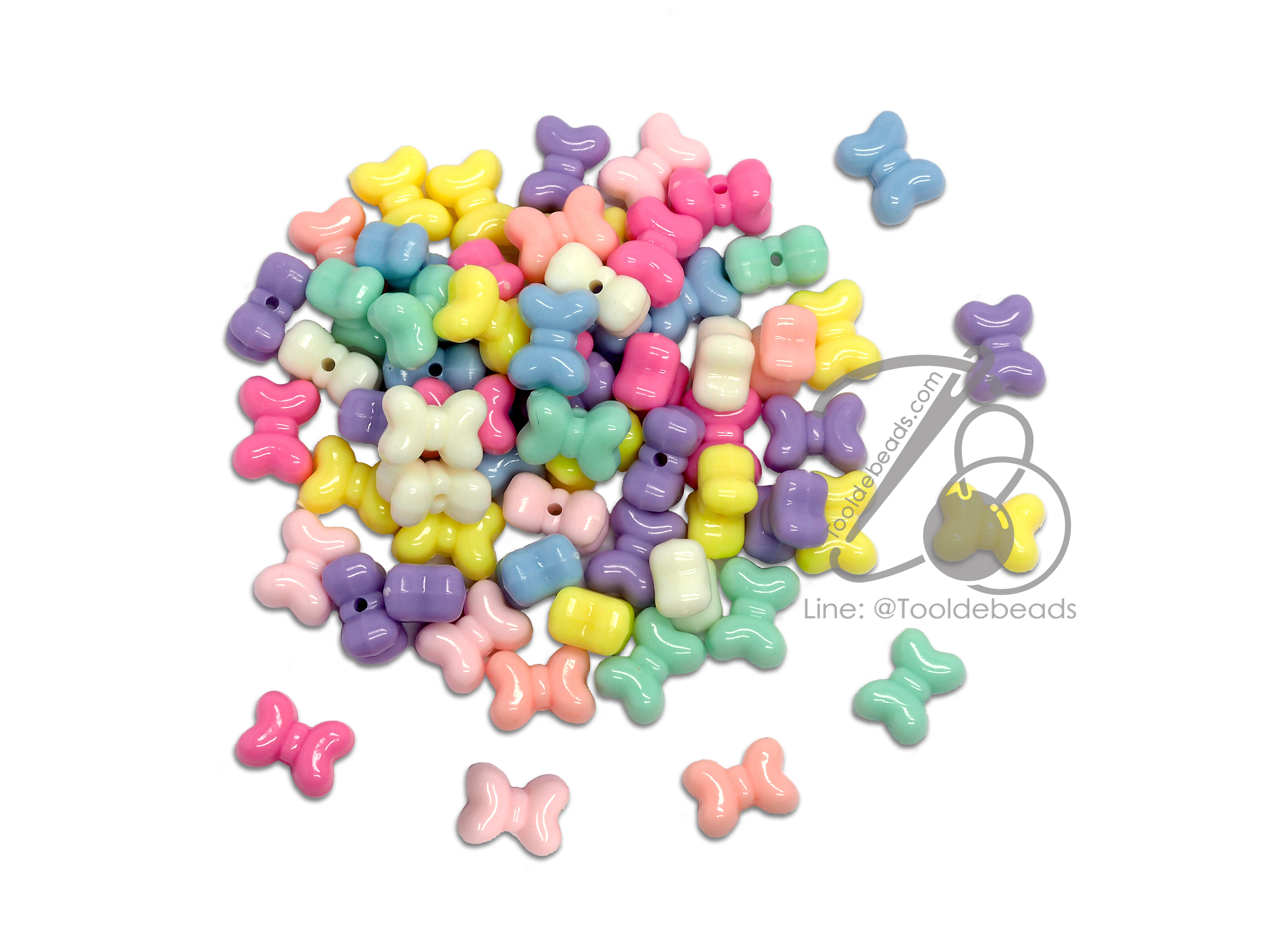 ลูกปัดอะคริลิค 15*12มม. ลายโบว์มินนี สีหวาน (15 กรัม) SKU-08435
