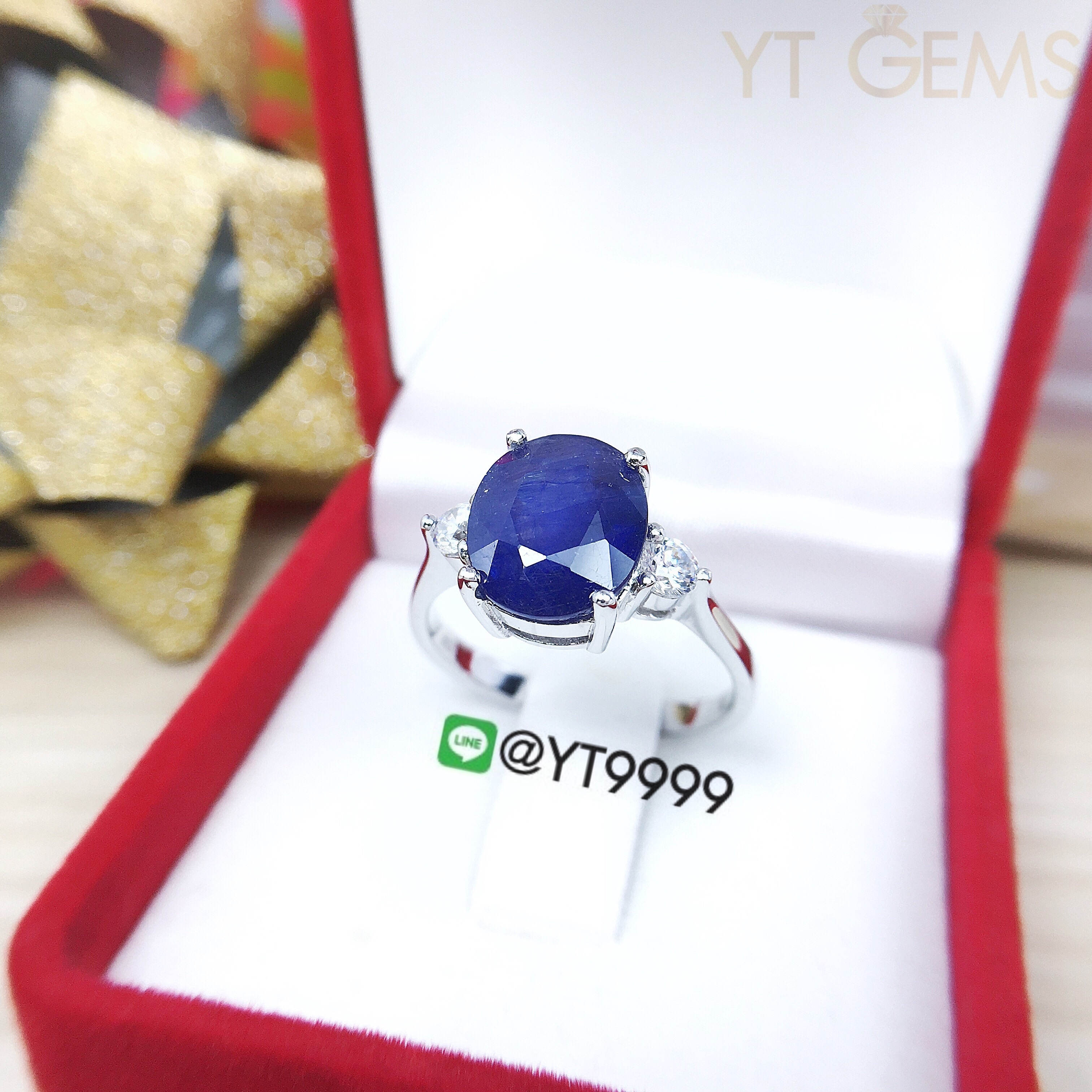 แหวนไพลิน แหวนเงินแท้92.5% ชุบทองคำขาว พลอยไพลินแท้ YTG-3176 YTGEMS