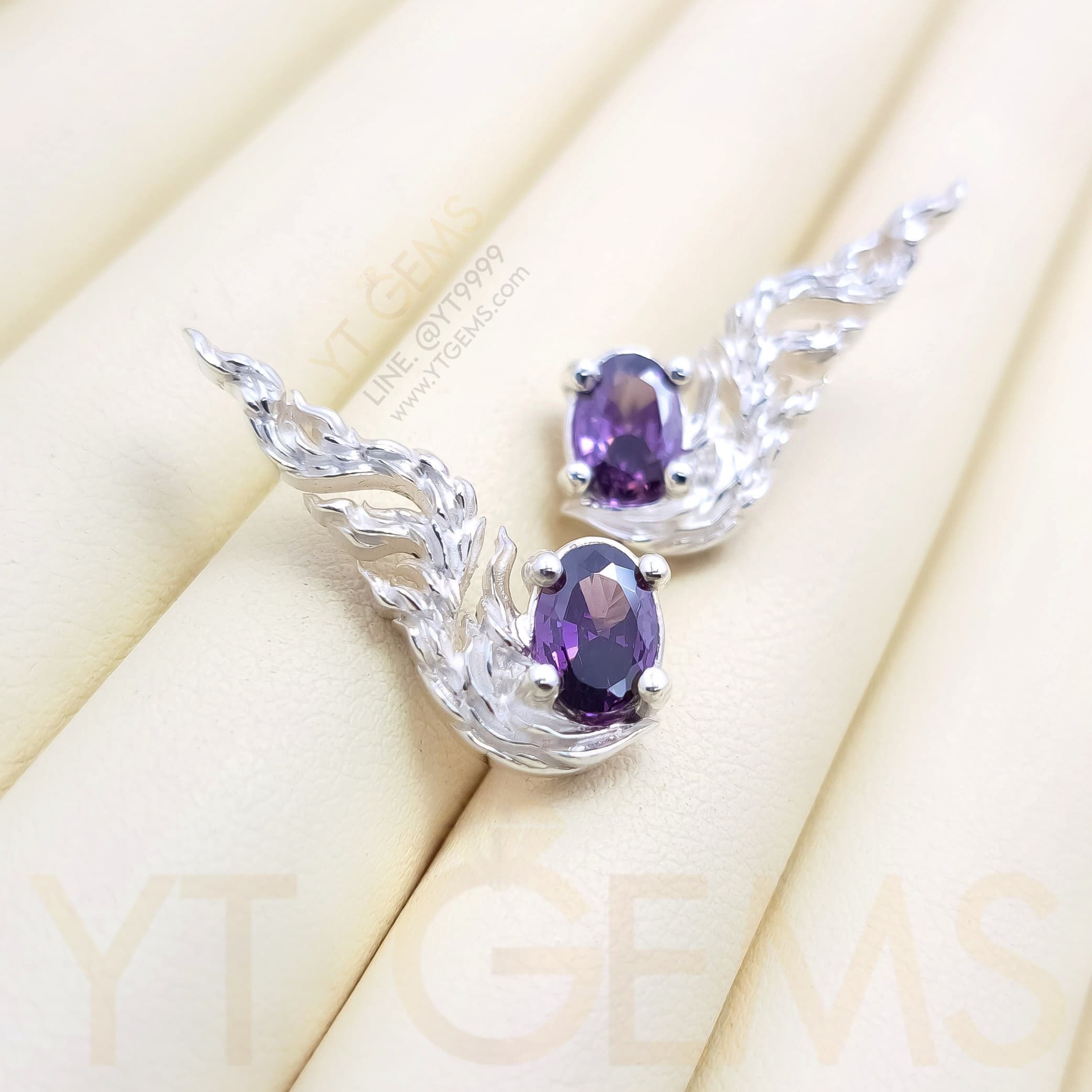 ต่างหู ลายกนก ต่างหูเงินแท้ พลอยอเมทิสต์ CZ YTG-11959 YTGEMS whole