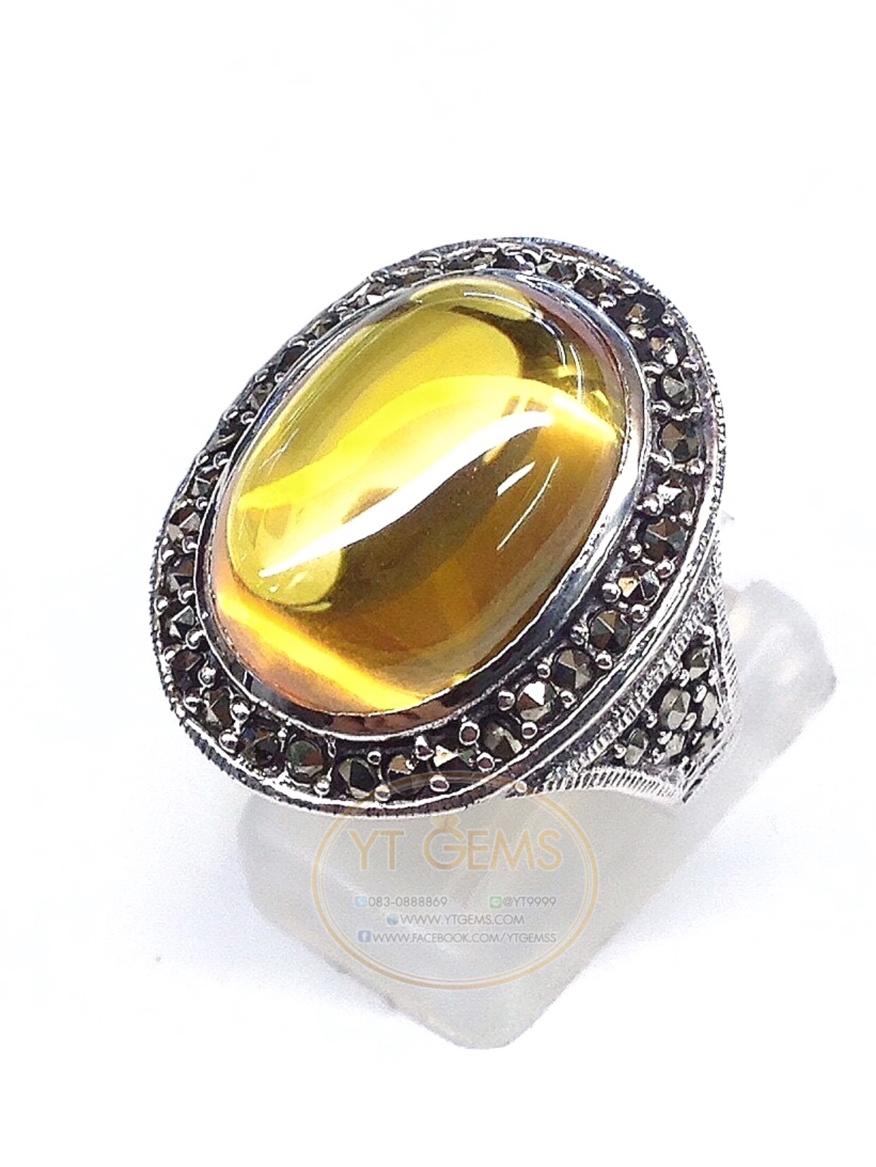 แหวนเงินแท้92.5% รมดำ พลอยบุษราคัม(cz) ตกแต่งแมกกาไซต์ YTG-5075 YTGEMS